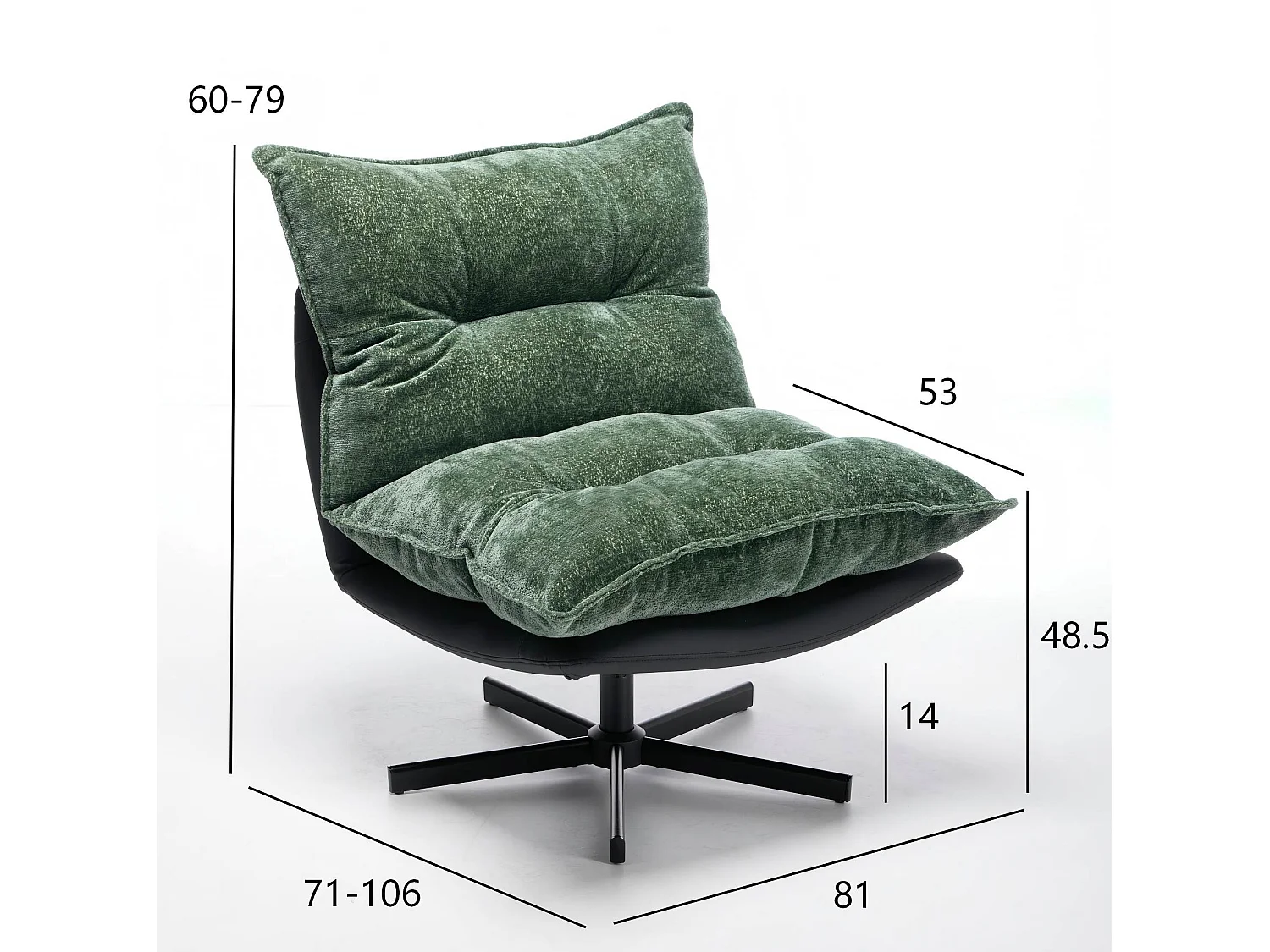 Poltrona reclinabile girevole con schienale regolabile in 3 posizioni – Gambe in metallo nero - Verde