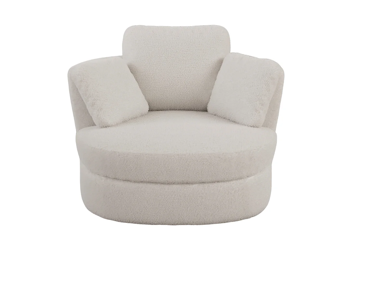 Fauteuil pivotant 360° en tissu ivoire avec 3 coussins