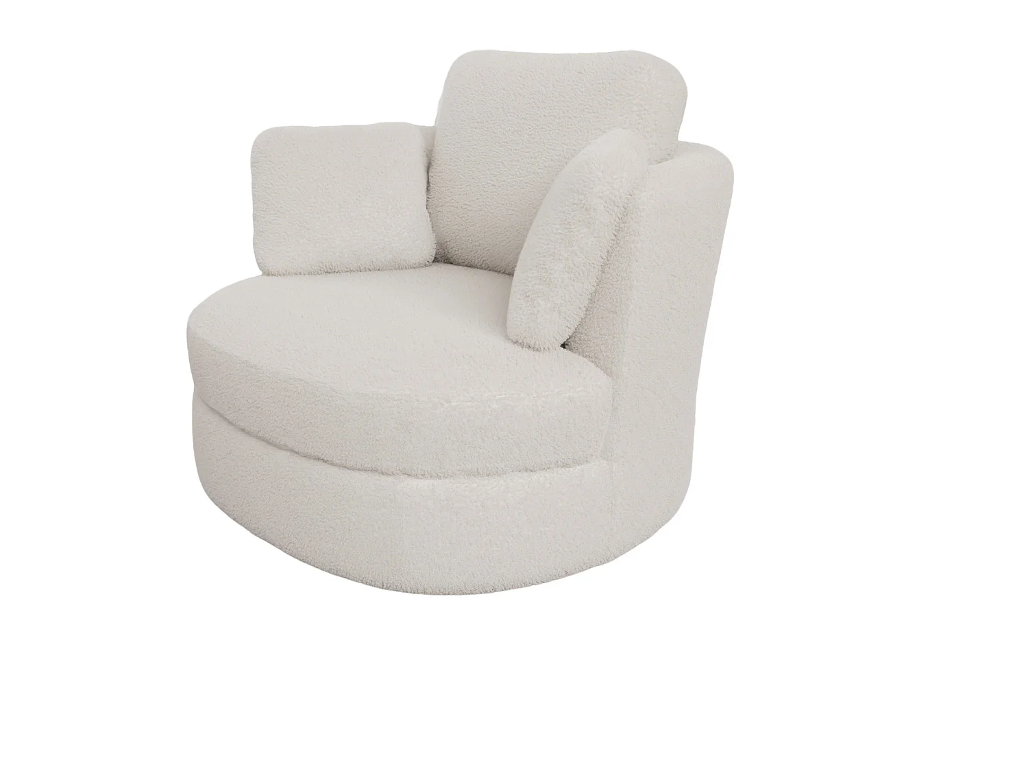 Fauteuil pivotant 360° en tissu ivoire avec 3 coussins