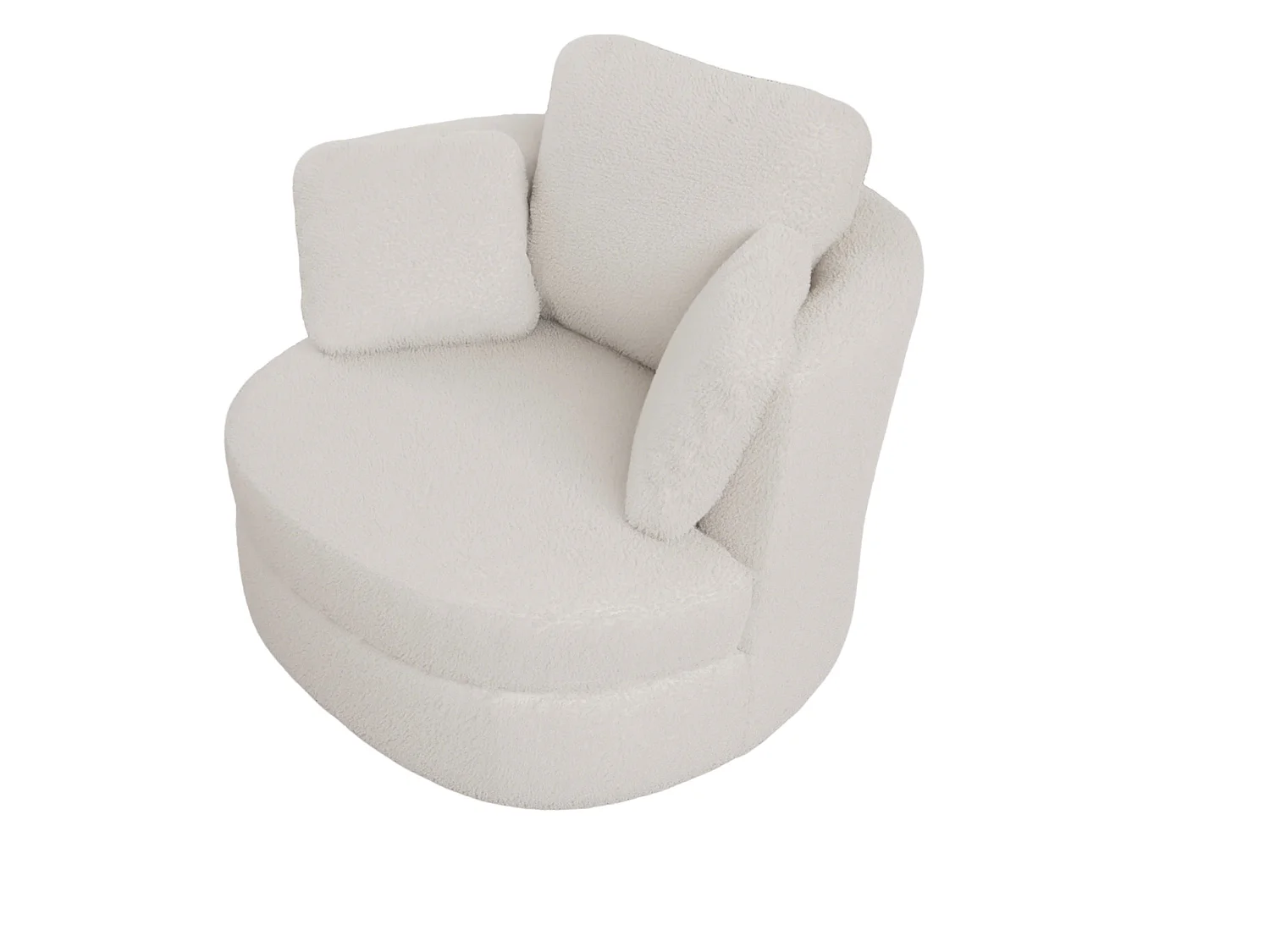 Fauteuil pivotant 360° en tissu ivoire avec 3 coussins