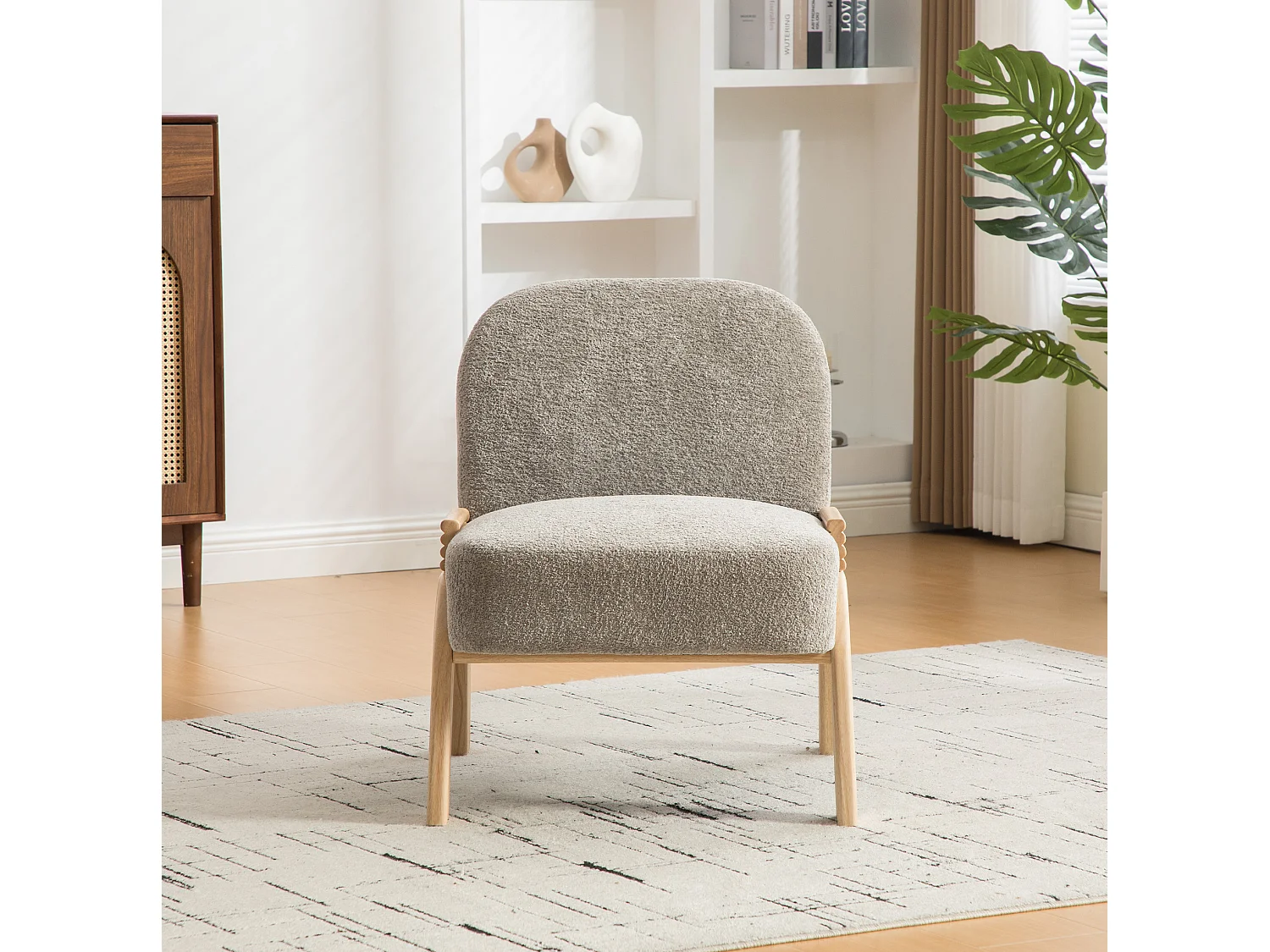 Poltrona in tessuto ciniglia con struttura in legno - Grigio