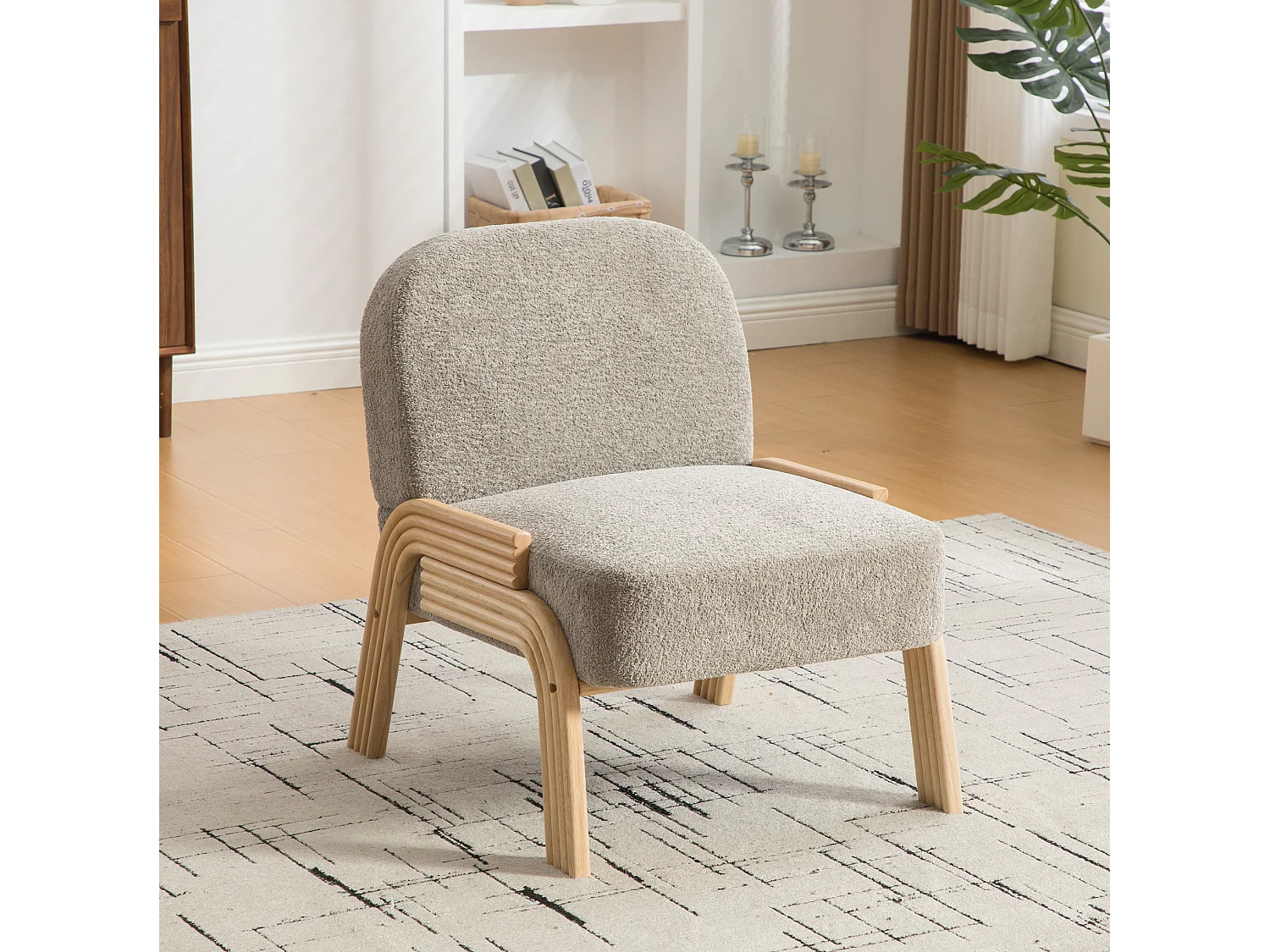 Poltrona in tessuto ciniglia con struttura in legno - Grigio