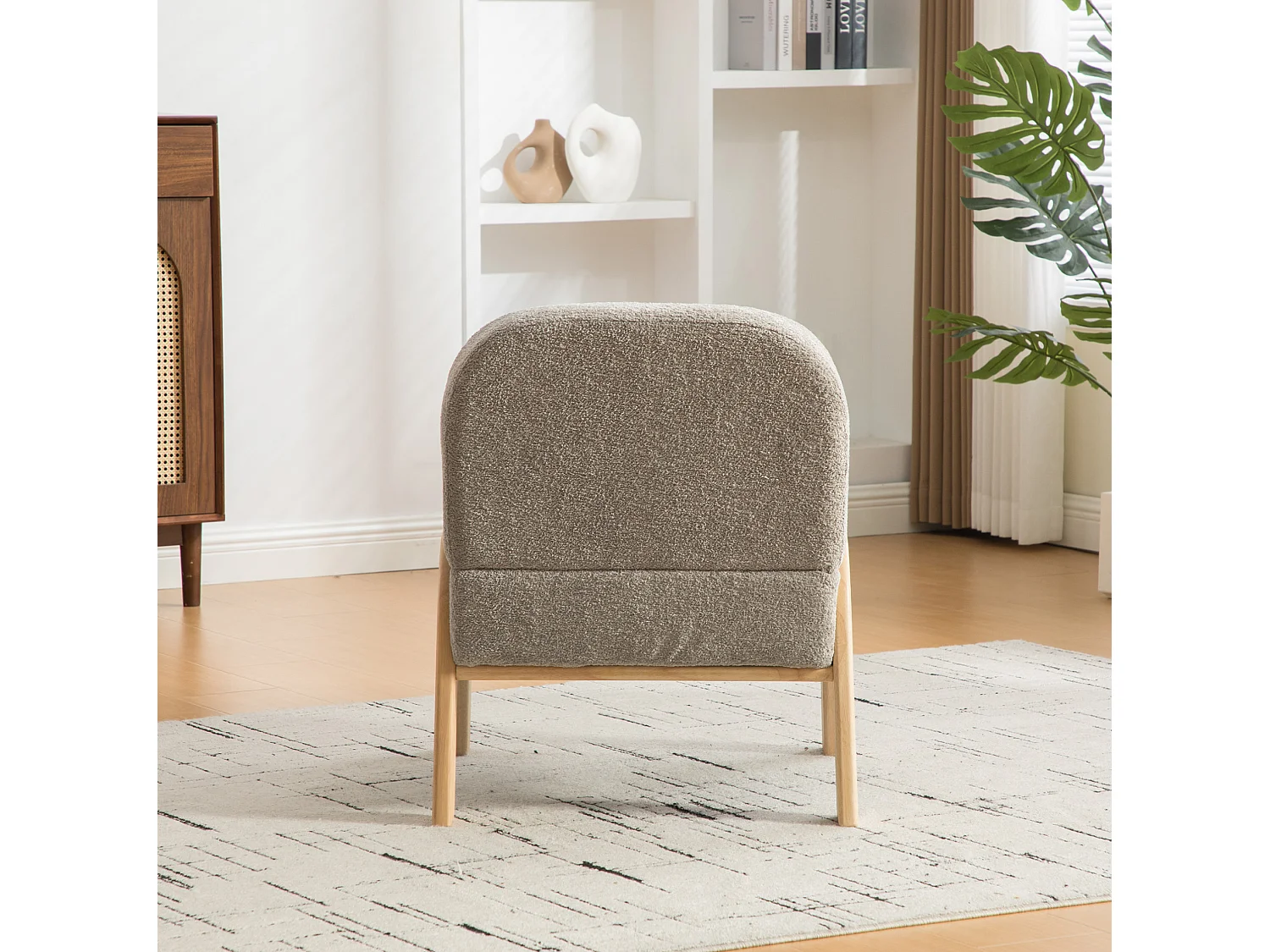 Poltrona in tessuto ciniglia con struttura in legno - Grigio