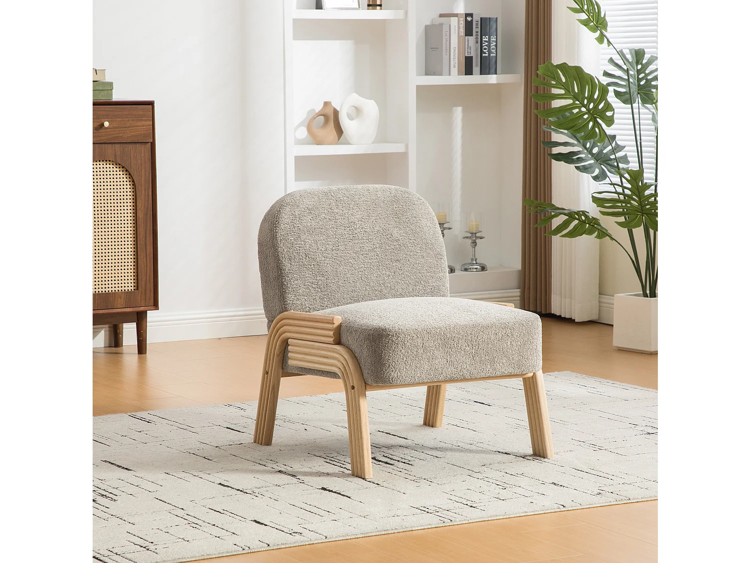Poltrona in tessuto ciniglia con struttura in legno - Grigio