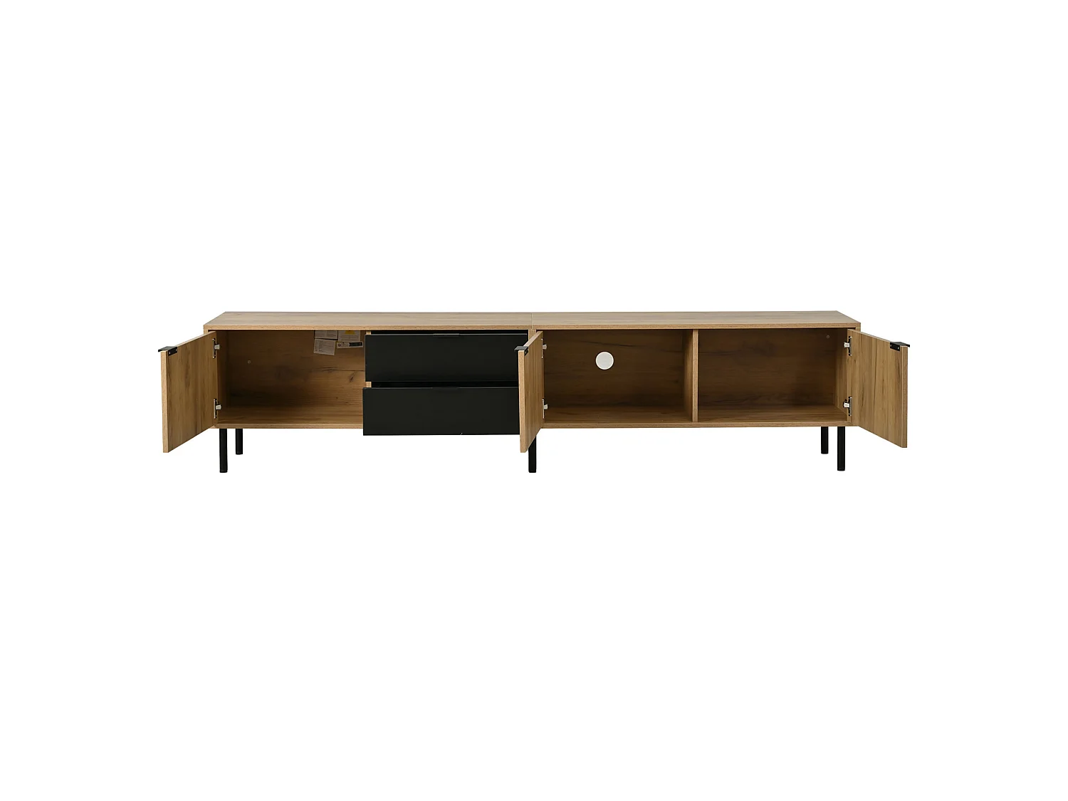 TV-möbel 208 cm med 2 lådor och 3 dörrar - Trä och svart finish