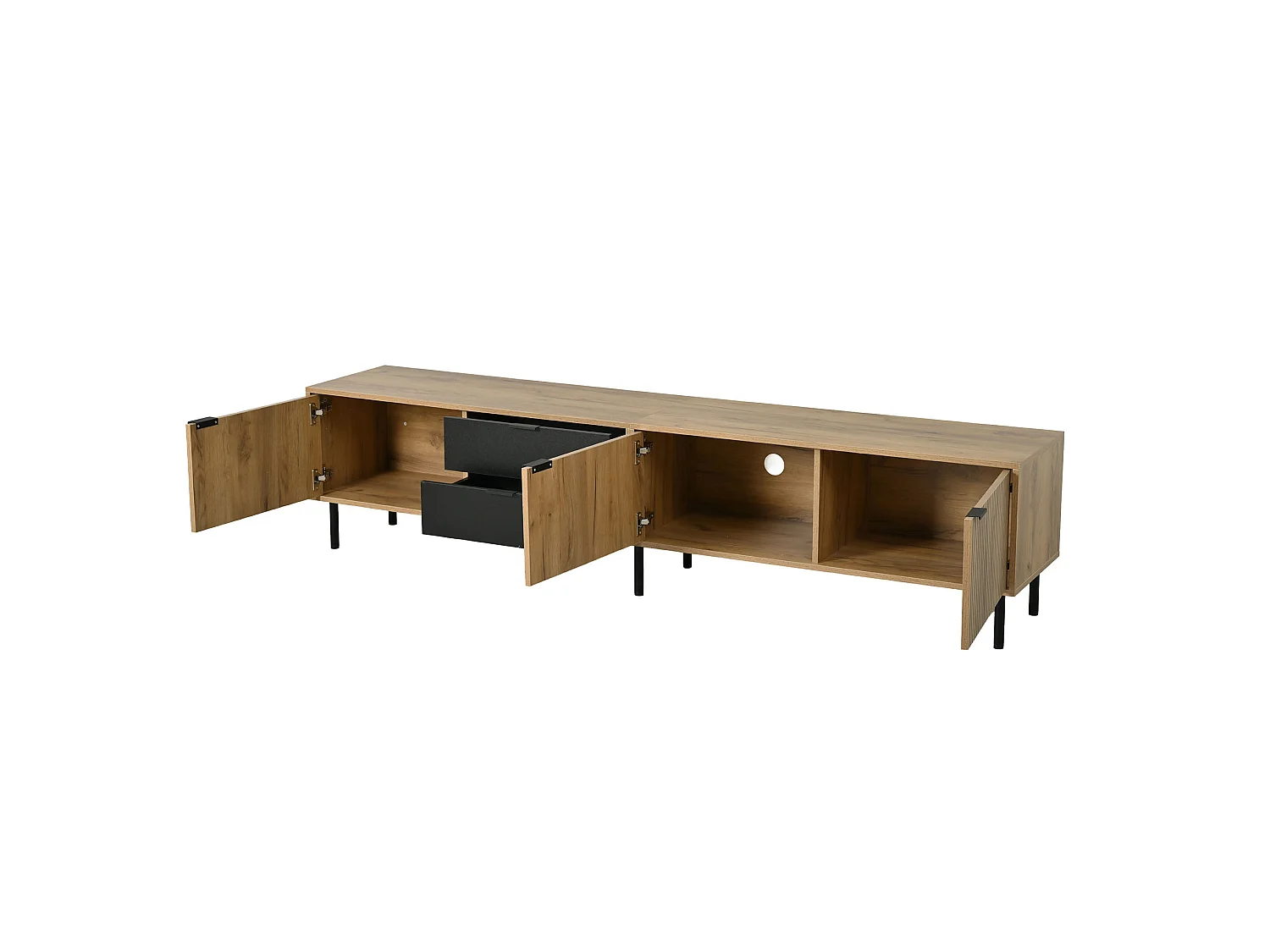 TV-möbel 208 cm med 2 lådor och 3 dörrar - Trä och svart finish