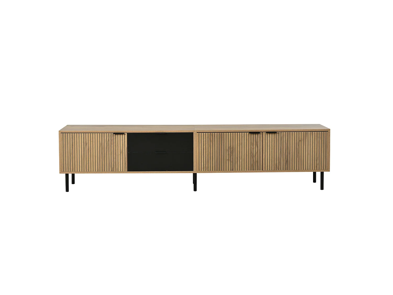 TV-möbel 208 cm med 2 lådor och 3 dörrar - Trä och svart finish