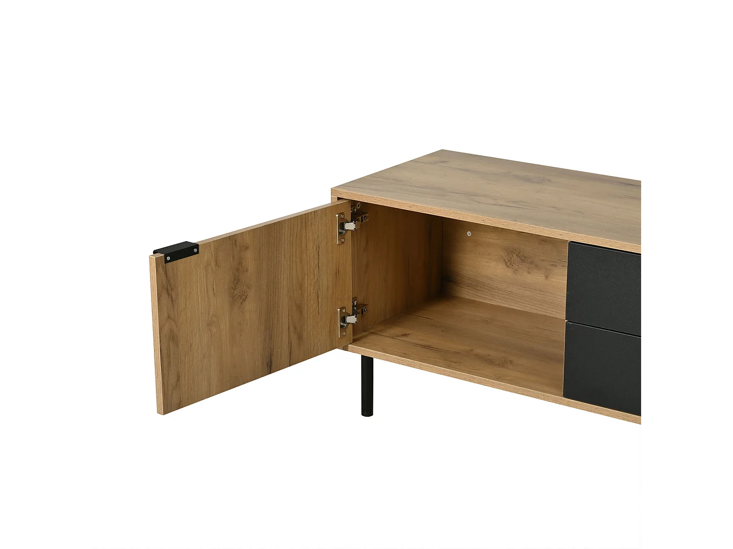 TV-möbel 208 cm med 2 lådor och 3 dörrar - Trä och svart finish