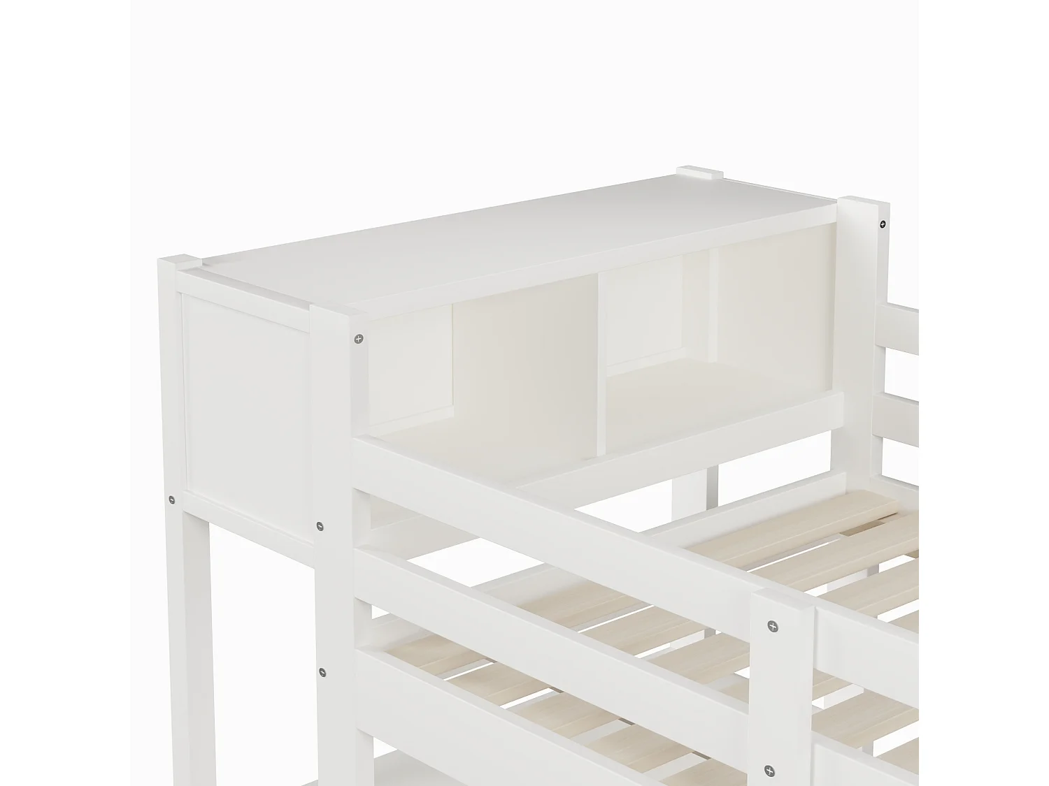 Lit mezzanine enfant 90x200 cm avec bureau, étagères et armoire - Blanc
