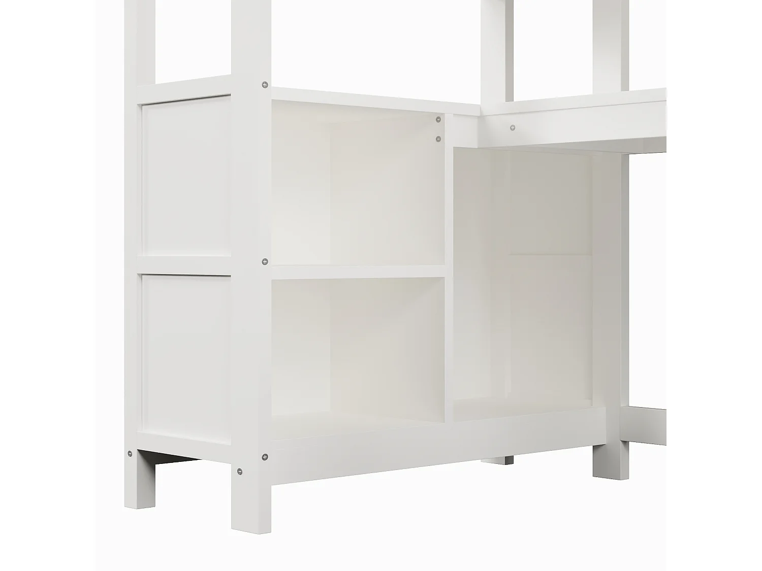 Lit mezzanine enfant 90x200 cm avec bureau, étagères et armoire - Blanc