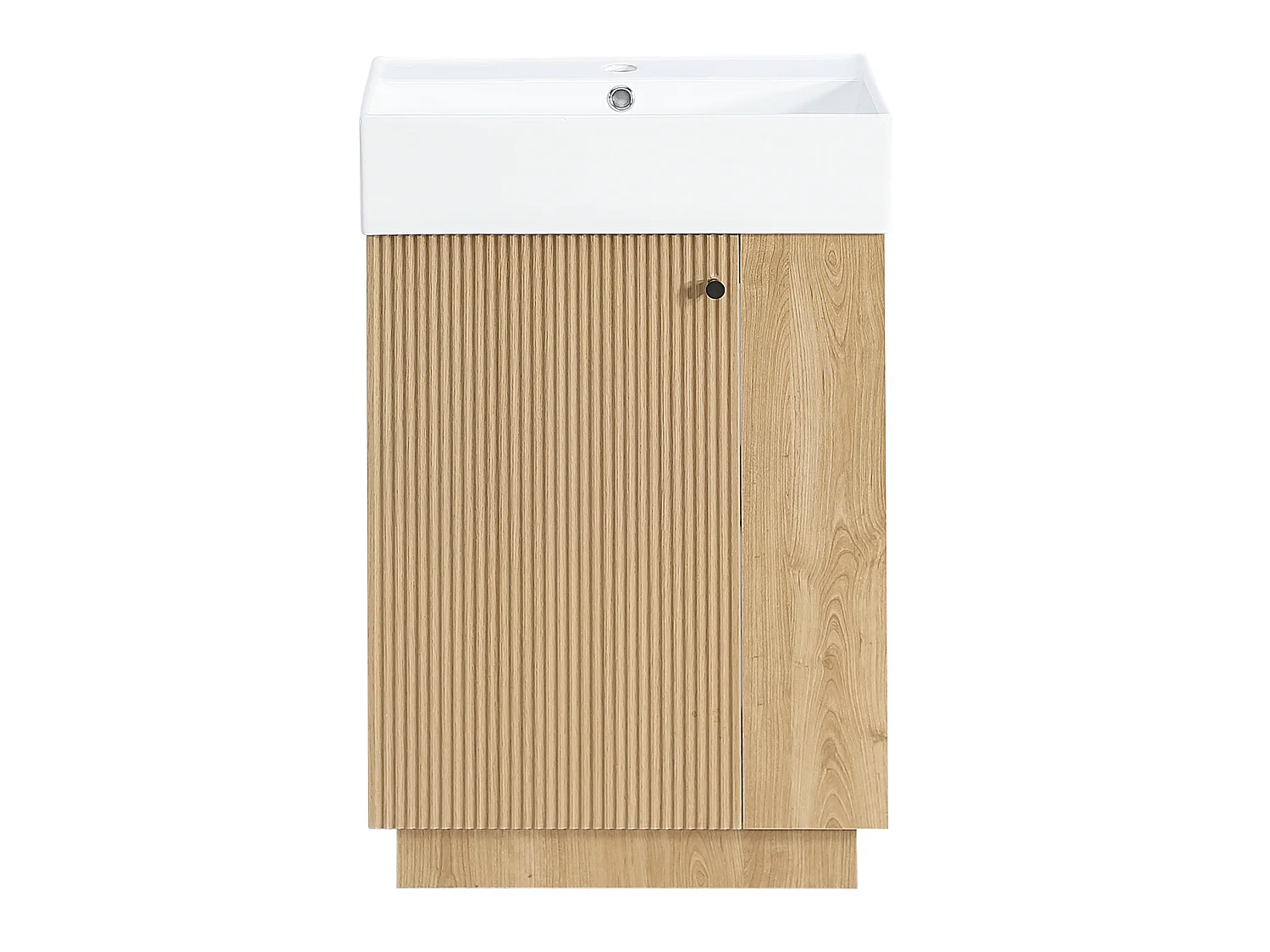 55 cm fristående kommod med keramikhandfat och förvaring - Räfflad finish - Träfinish