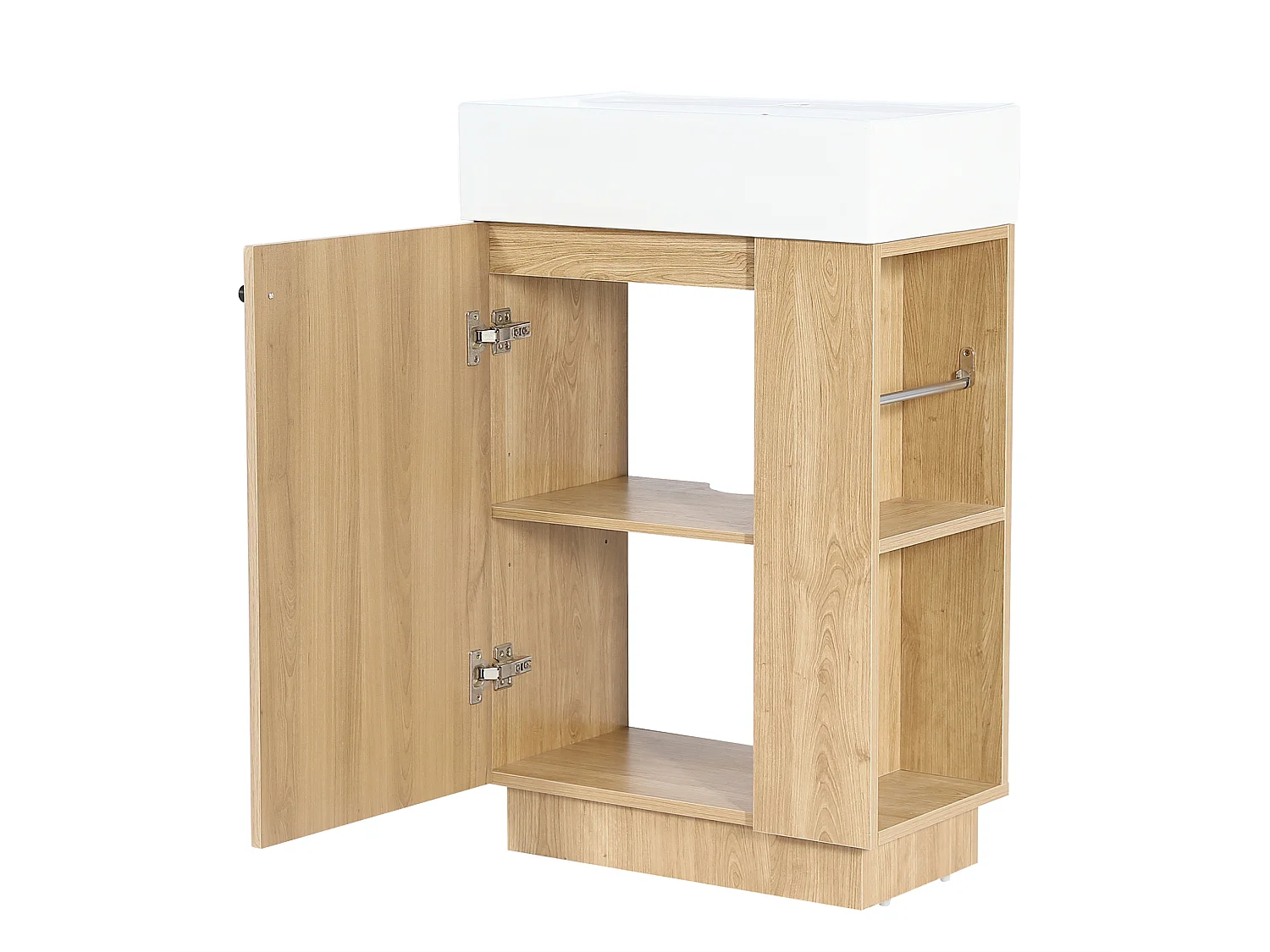 55 cm fristående kommod med keramikhandfat och förvaring - Räfflad finish - Träfinish