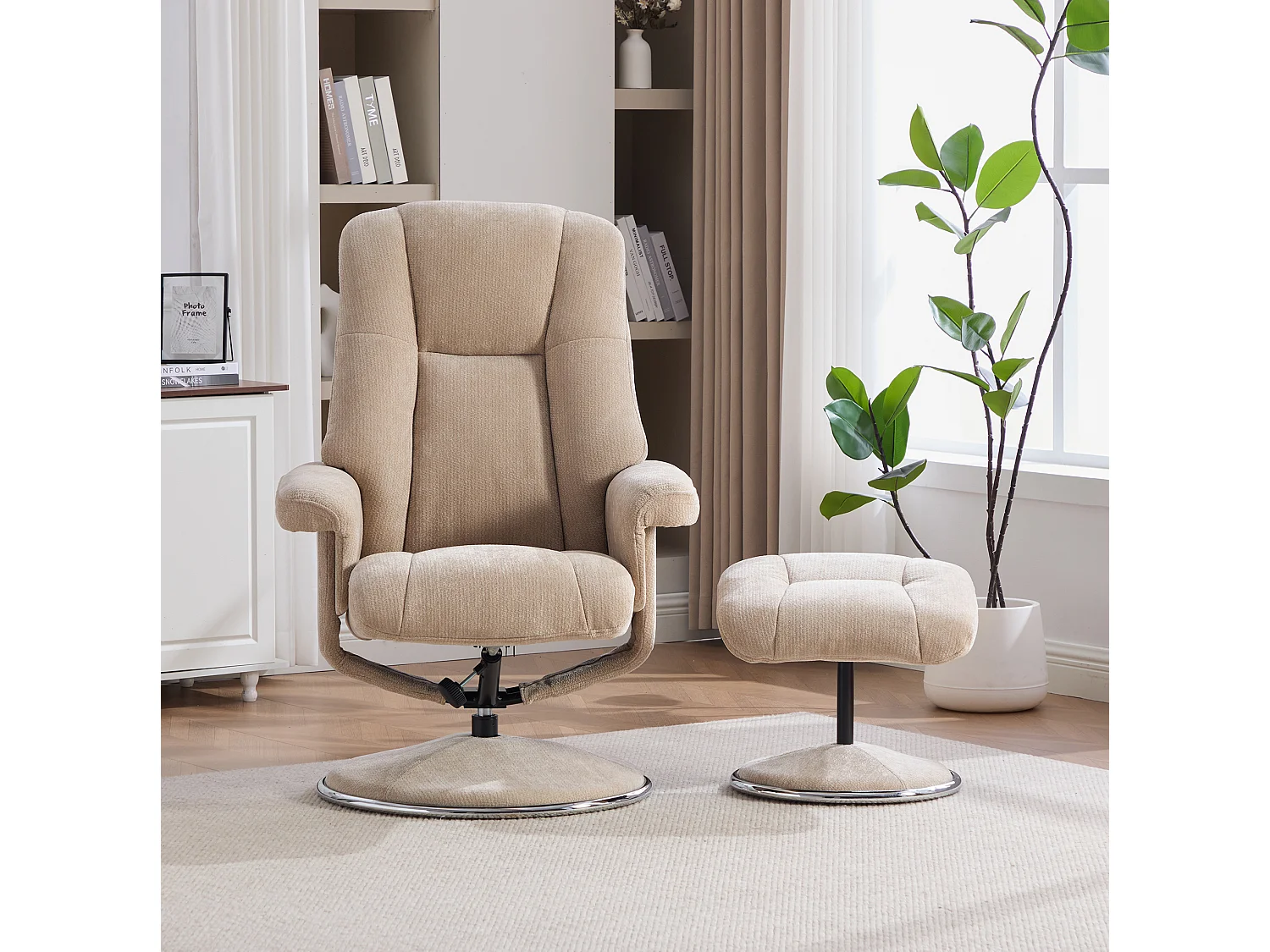 Fauteuil relax pivotant en chenille taupe - Fauteuil Inclinable avec repose-pieds et dossier réglable