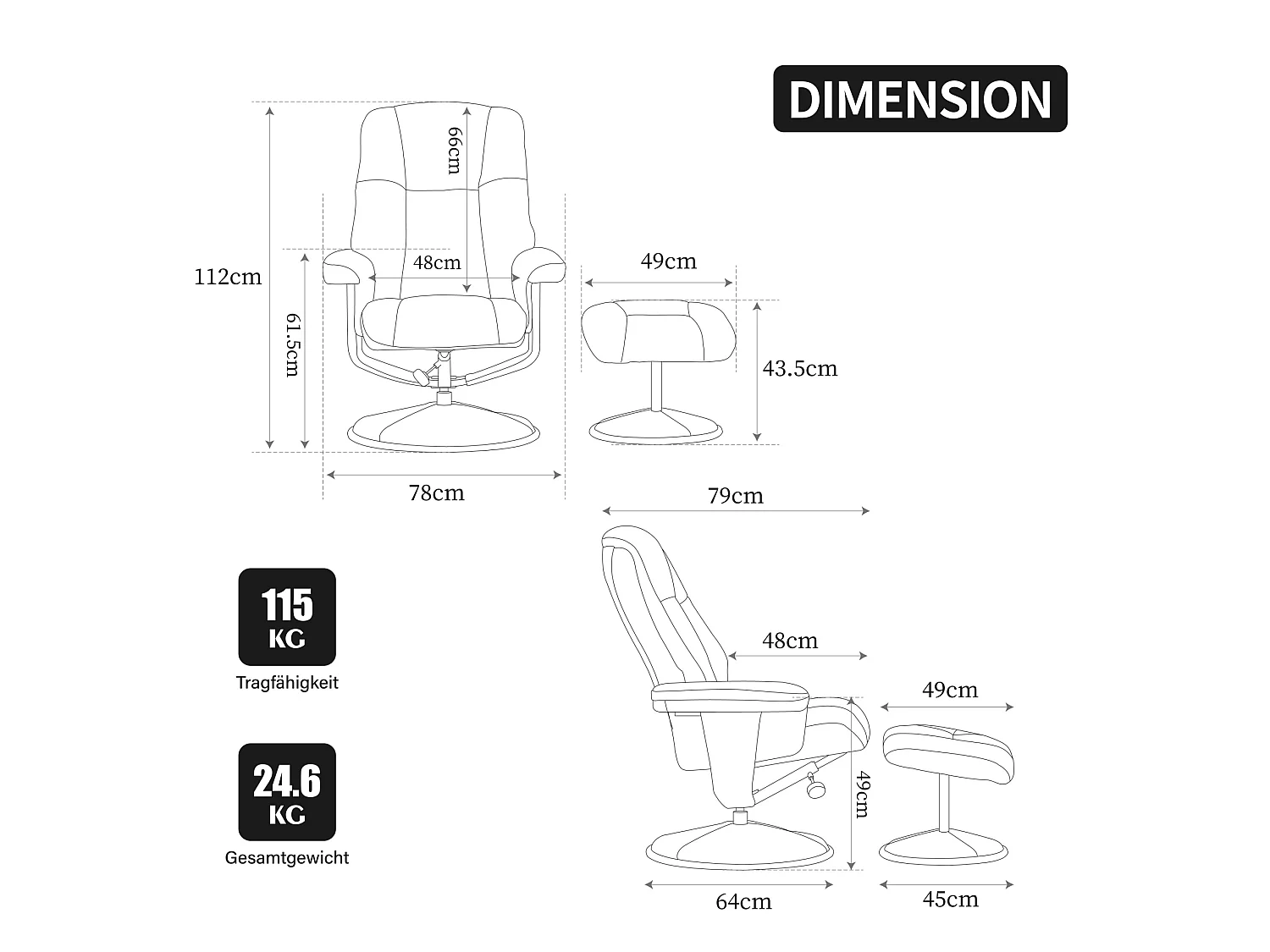Fauteuil relax pivotant en chenille taupe - Fauteuil Inclinable avec repose-pieds et dossier réglable