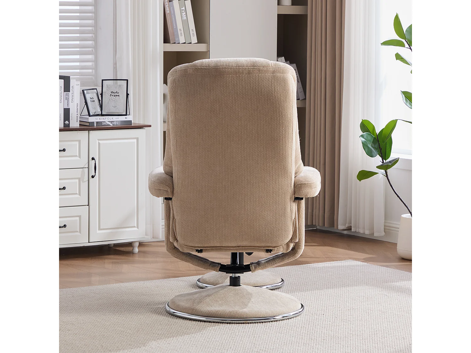 Fauteuil relax pivotant en chenille taupe - Fauteuil Inclinable avec repose-pieds et dossier réglable