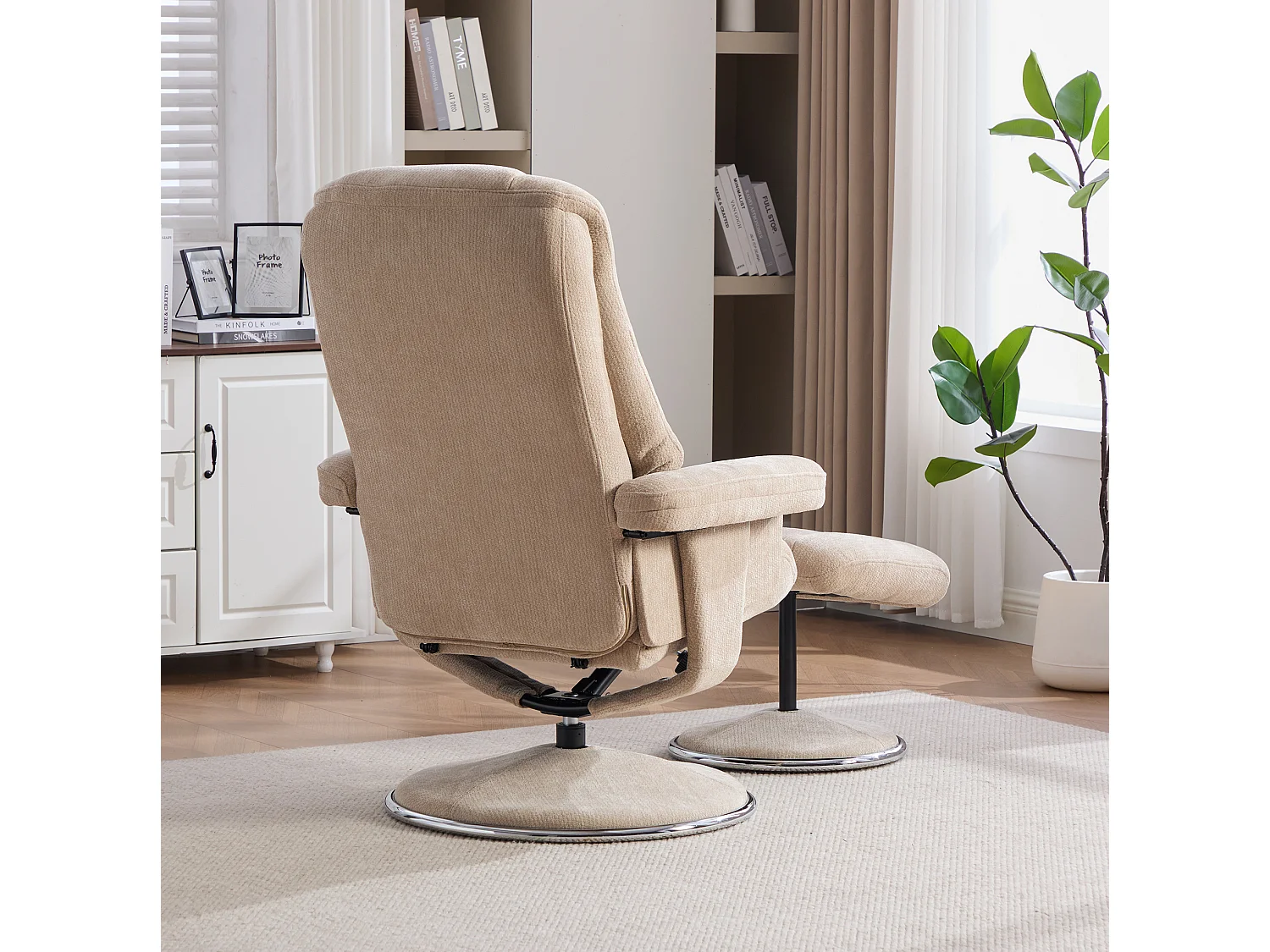 Fauteuil relax pivotant en chenille taupe - Fauteuil Inclinable avec repose-pieds et dossier réglable