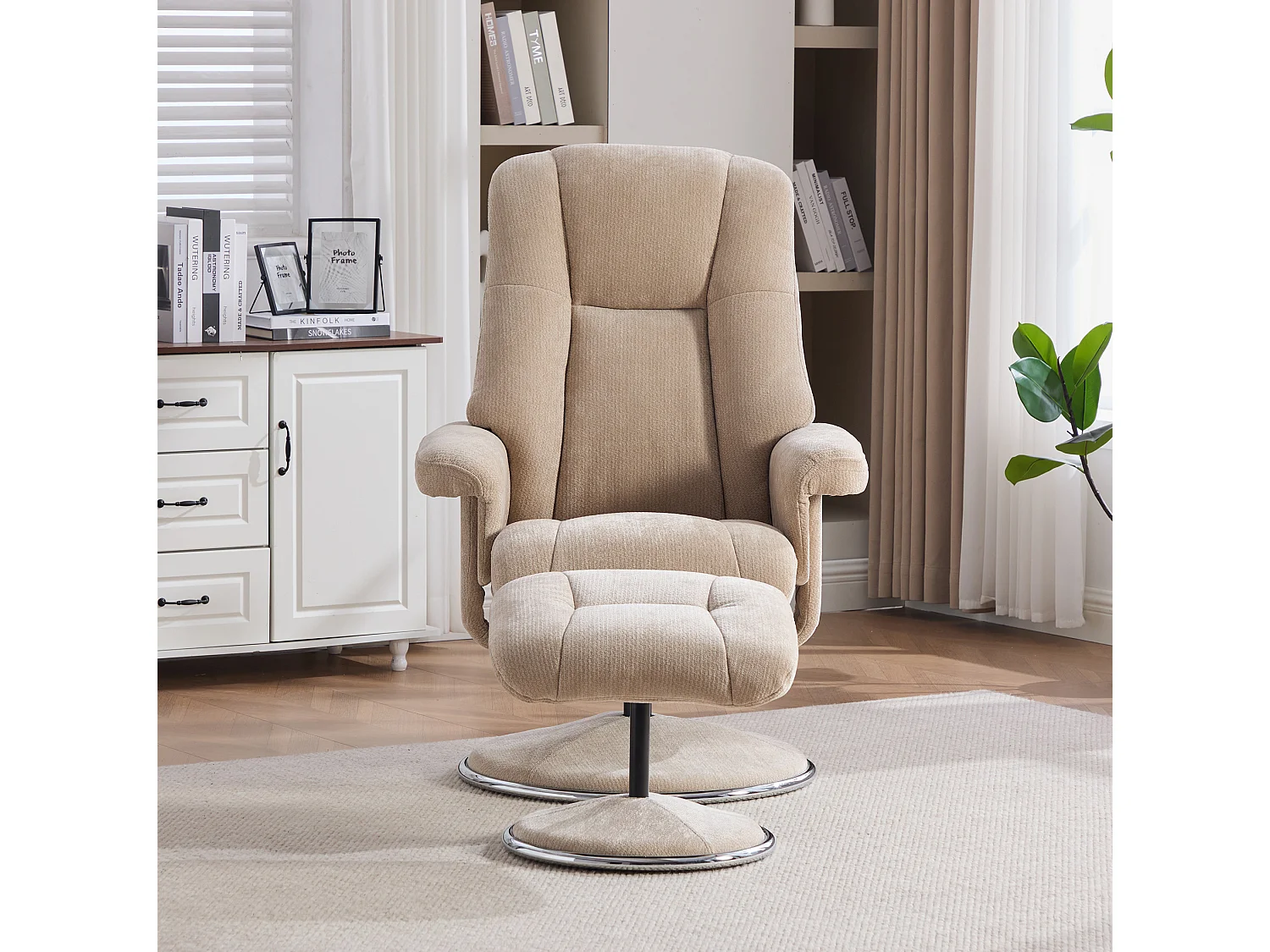 Fauteuil relax pivotant en chenille taupe - Fauteuil Inclinable avec repose-pieds et dossier réglable