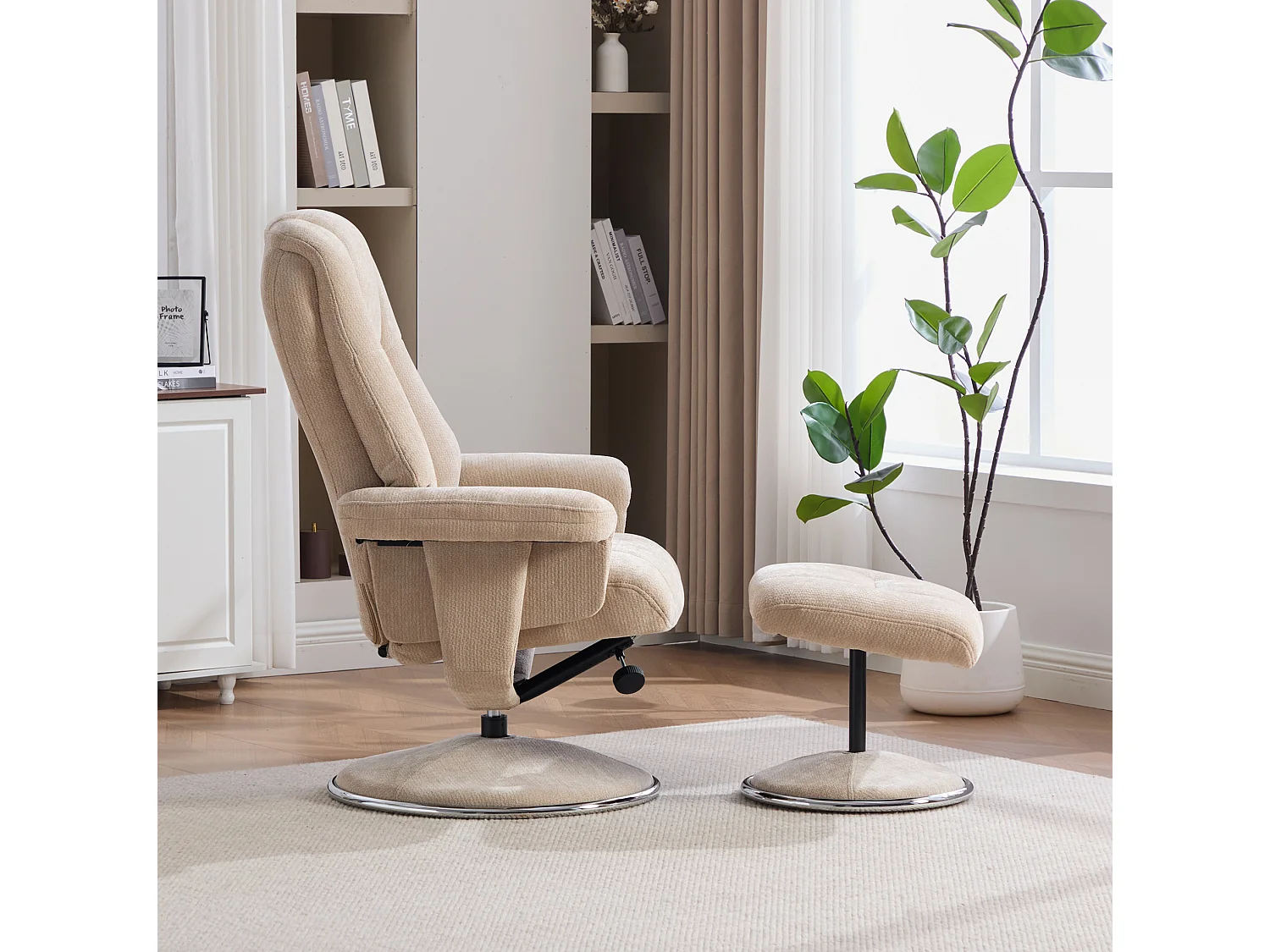 Fauteuil relax pivotant en chenille taupe - Fauteuil Inclinable avec repose-pieds et dossier réglable