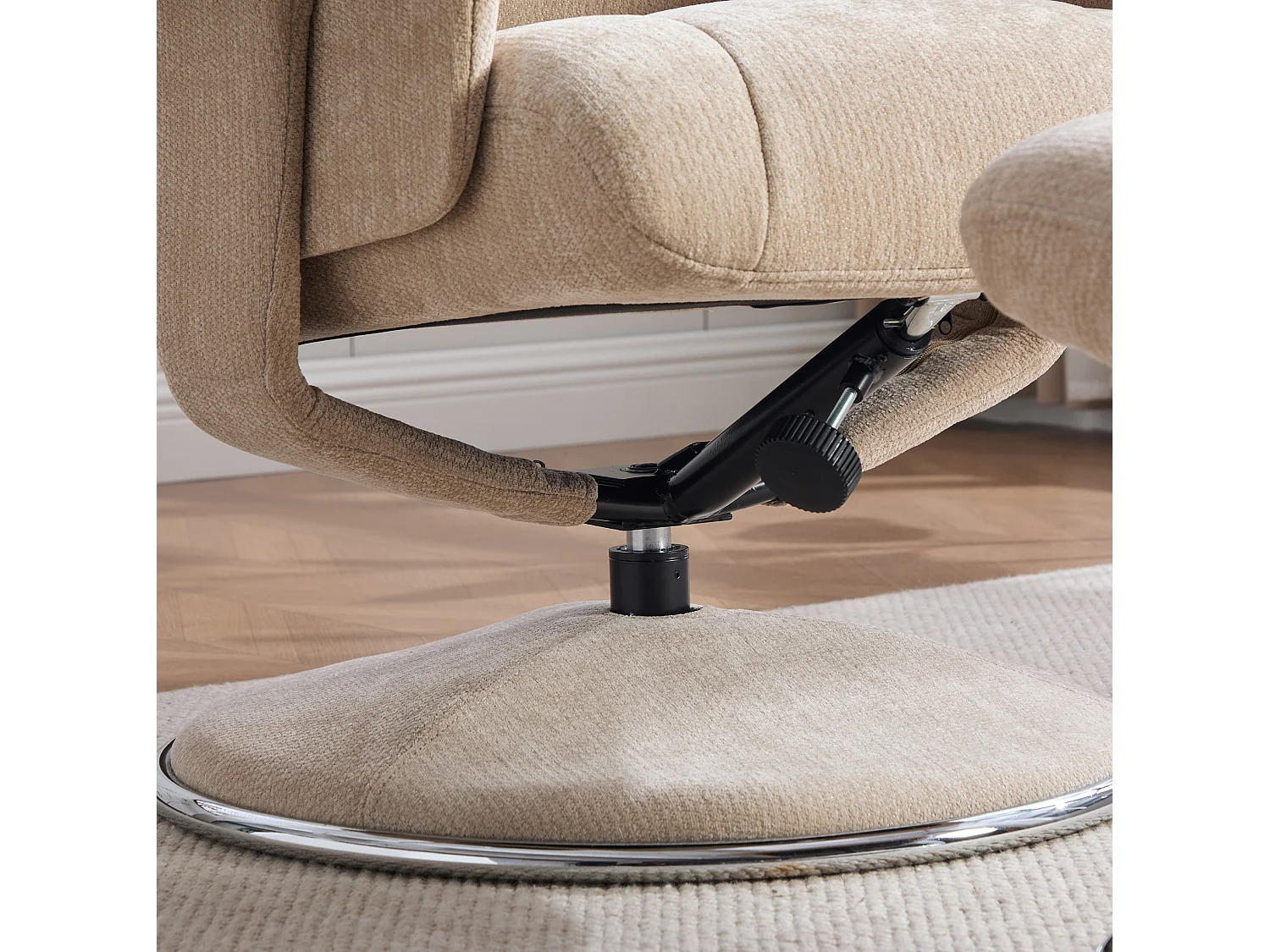 Fauteuil relax pivotant en chenille taupe - Fauteuil Inclinable avec repose-pieds et dossier réglable