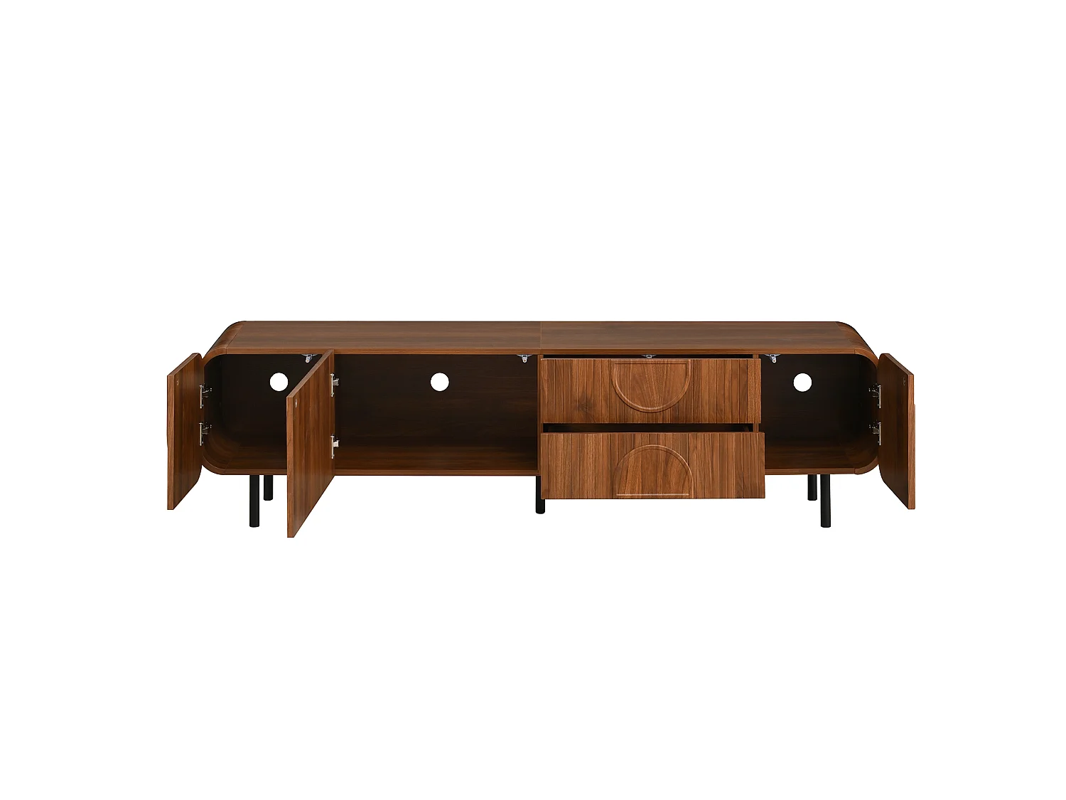 Meuble TV 180 cm avec 3 portes et 2 tiroirs - Pieds en métal - Marron