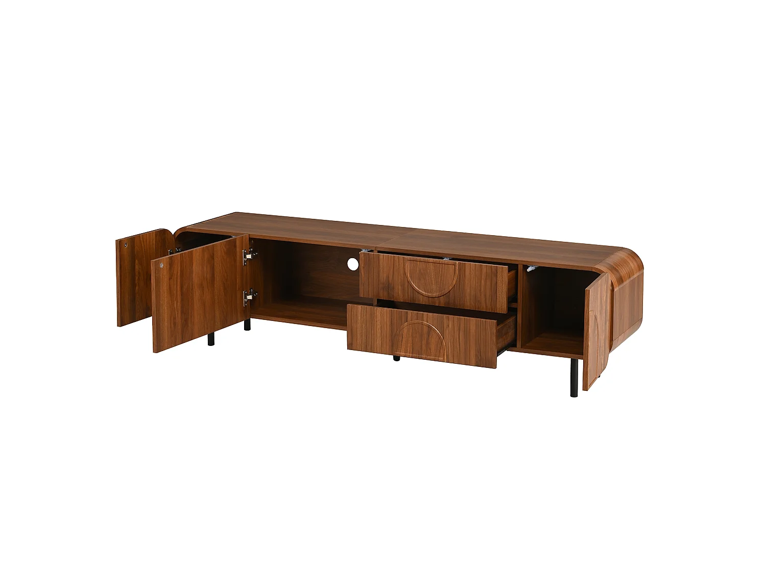 Meuble TV 180 cm avec 3 portes et 2 tiroirs - Pieds en métal - Marron