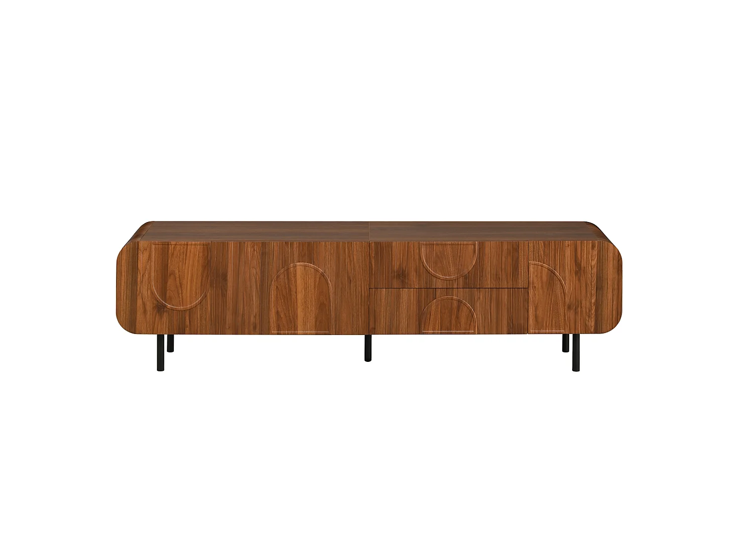 Meuble TV 180 cm avec 3 portes et 2 tiroirs - Pieds en métal - Marron