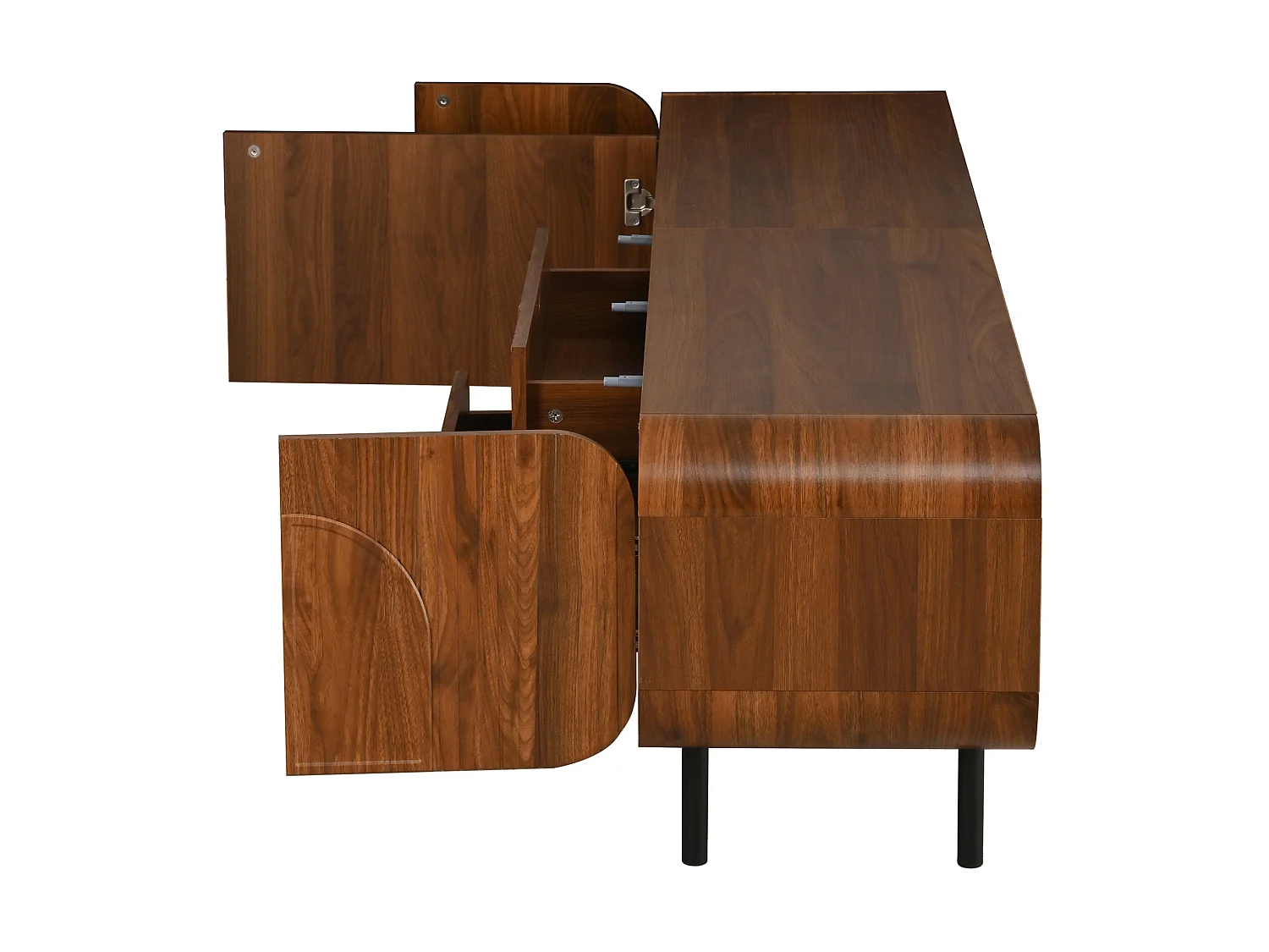 Meuble TV 180 cm avec 3 portes et 2 tiroirs - Pieds en métal - Marron