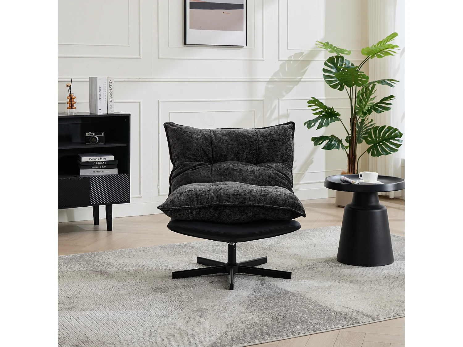 Poltrona reclinabile girevole con schienale regolabile in 3 posizioni – Gambe in metallo - Grigio scuro