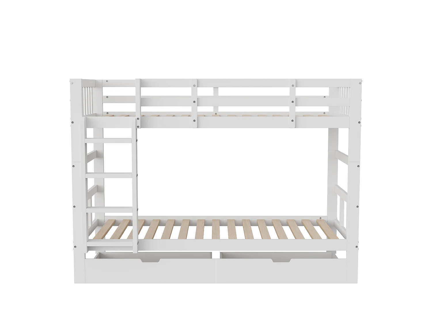 Lit superposé Enfant 90x200 cm, lit Double Amovible avec escalier et tiroirs de Rangement, lit Mezzanine avec sommier à Lattes, Bois Massif, Blanc