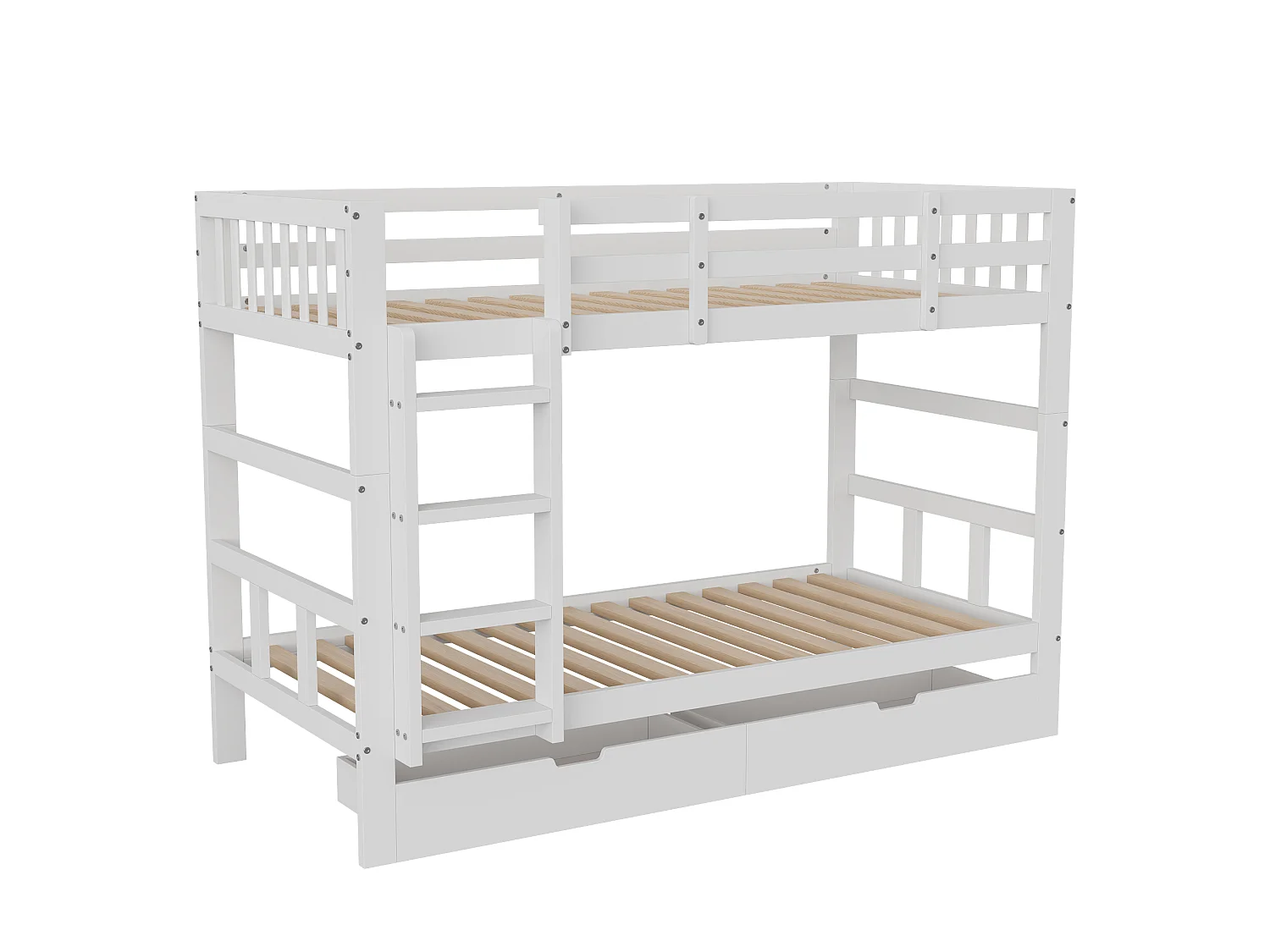 Lit superposé Enfant 90x200 cm, lit Double Amovible avec escalier et tiroirs de Rangement, lit Mezzanine avec sommier à Lattes, Bois Massif, Blanc