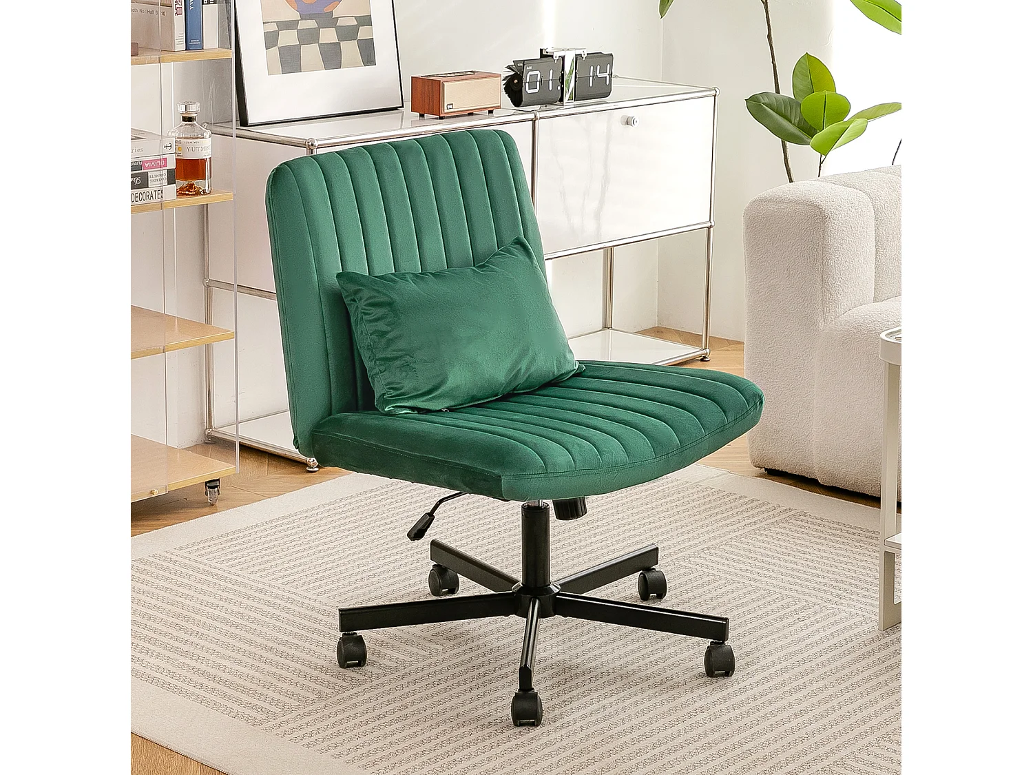 Fauteuil de bureau pivotante réglable avec roulettes silencieuses - Tissu vert
