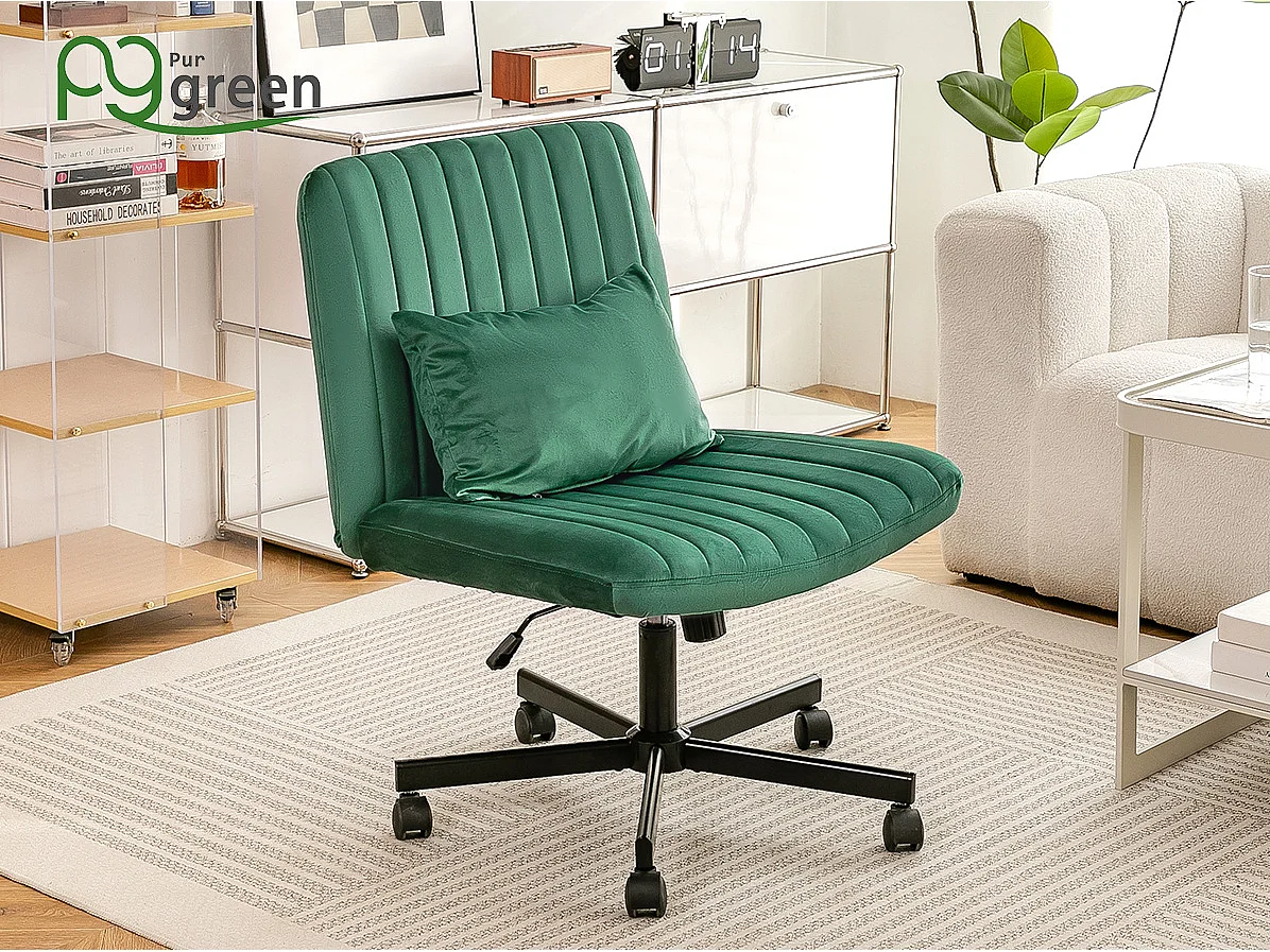 Fauteuil de bureau pivotante réglable avec roulettes silencieuses - Tissu vert