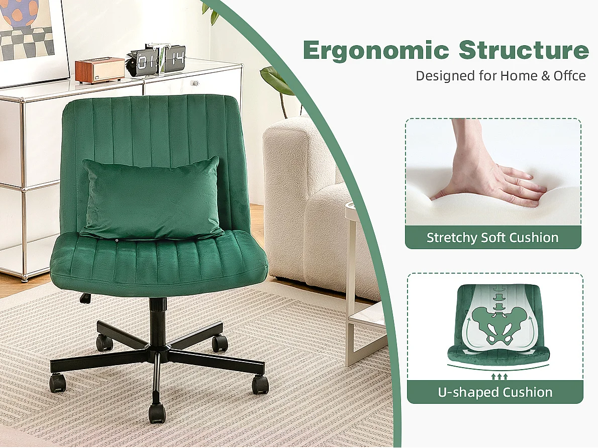 Fauteuil de bureau pivotante réglable avec roulettes silencieuses - Tissu vert