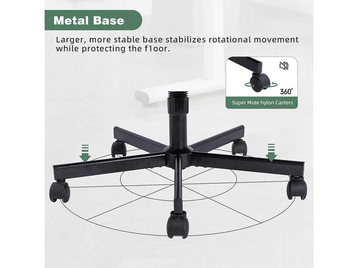 Fauteuil de bureau pivotante réglable avec roulettes silencieuses - Tissu vert