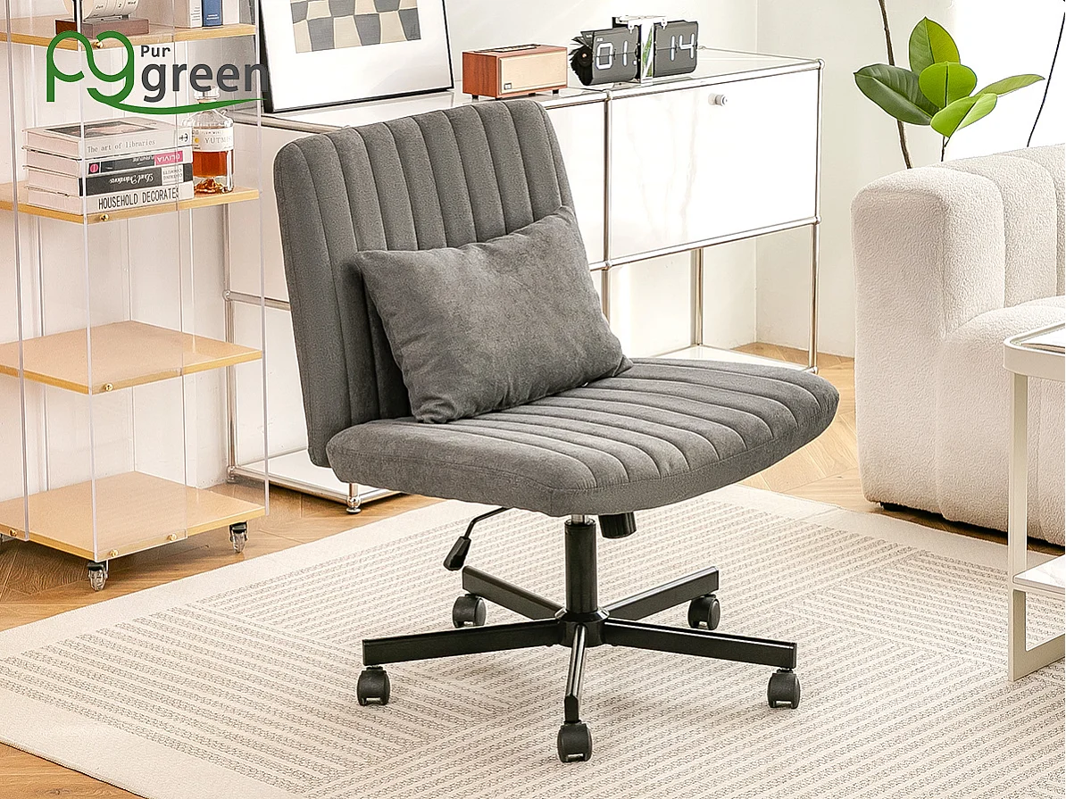 Fauteuil de bureau pivotante réglable avec roulettes silencieuses - Tissu gris foncé