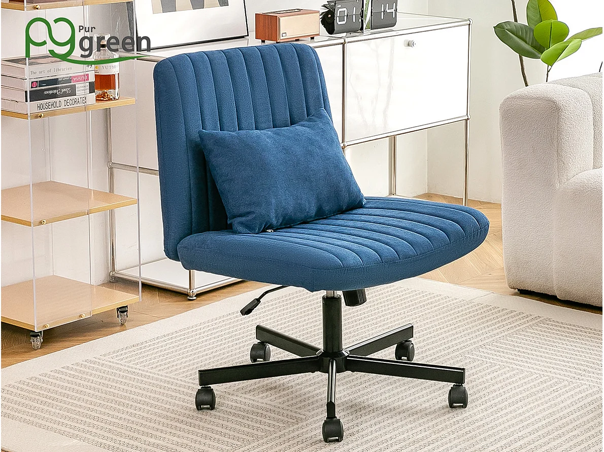 Fauteuil de bureau pivotante réglable avec roulettes silencieuses - Tissu bleu