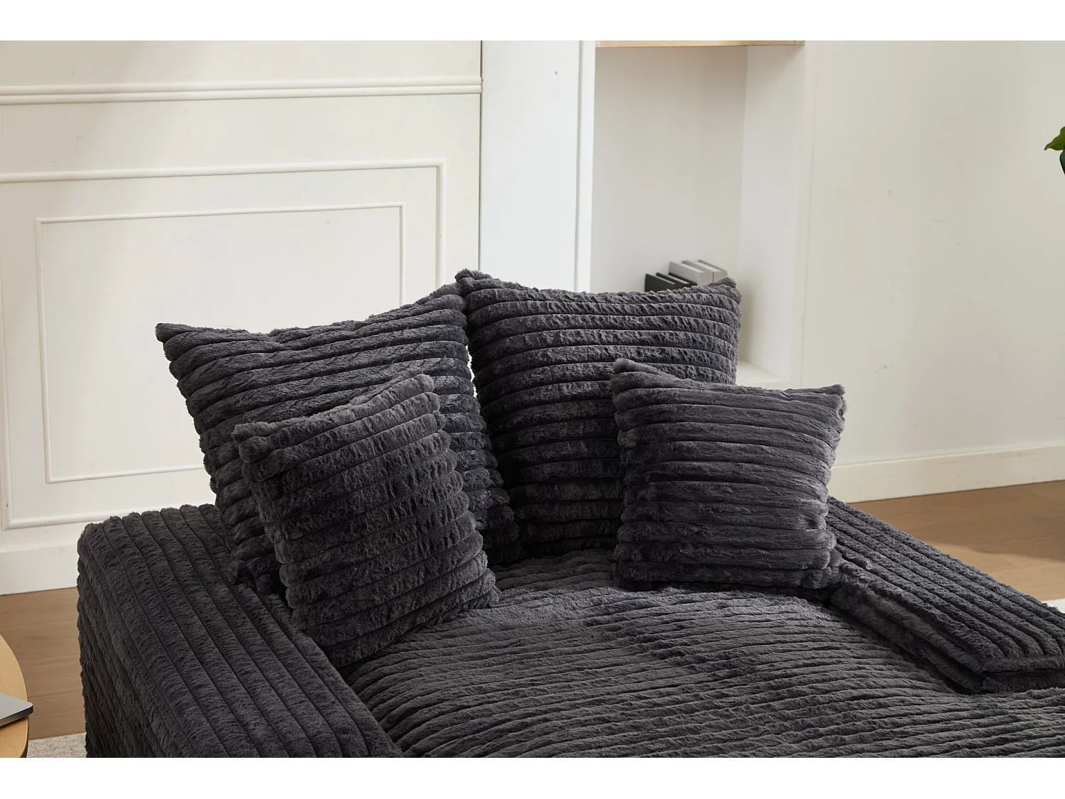 Chaise longue in velluto a coste grigio, 135 x 165 cm, con 4 cuscini, non richiede montaggio