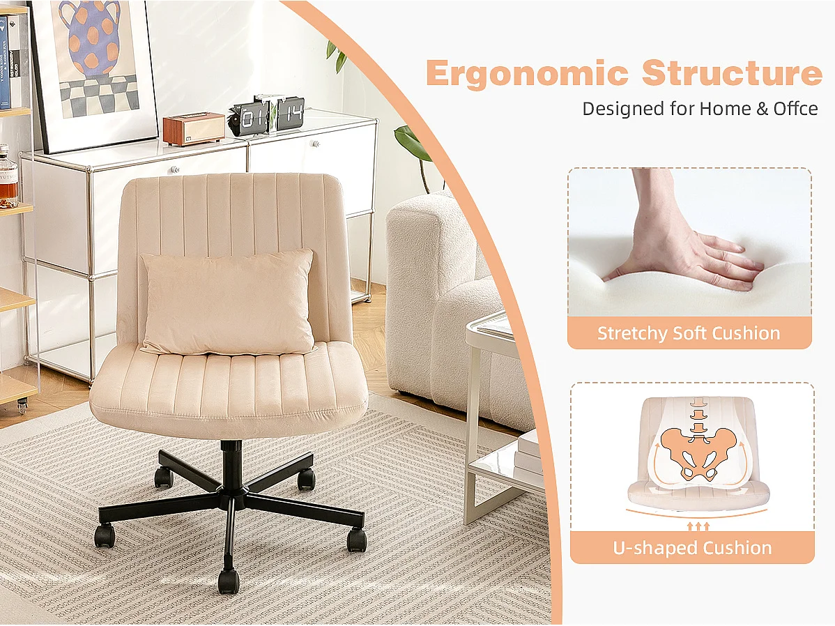 Fauteuil de bureau pivotante réglable avec roulettes silencieuses - Tissu beige