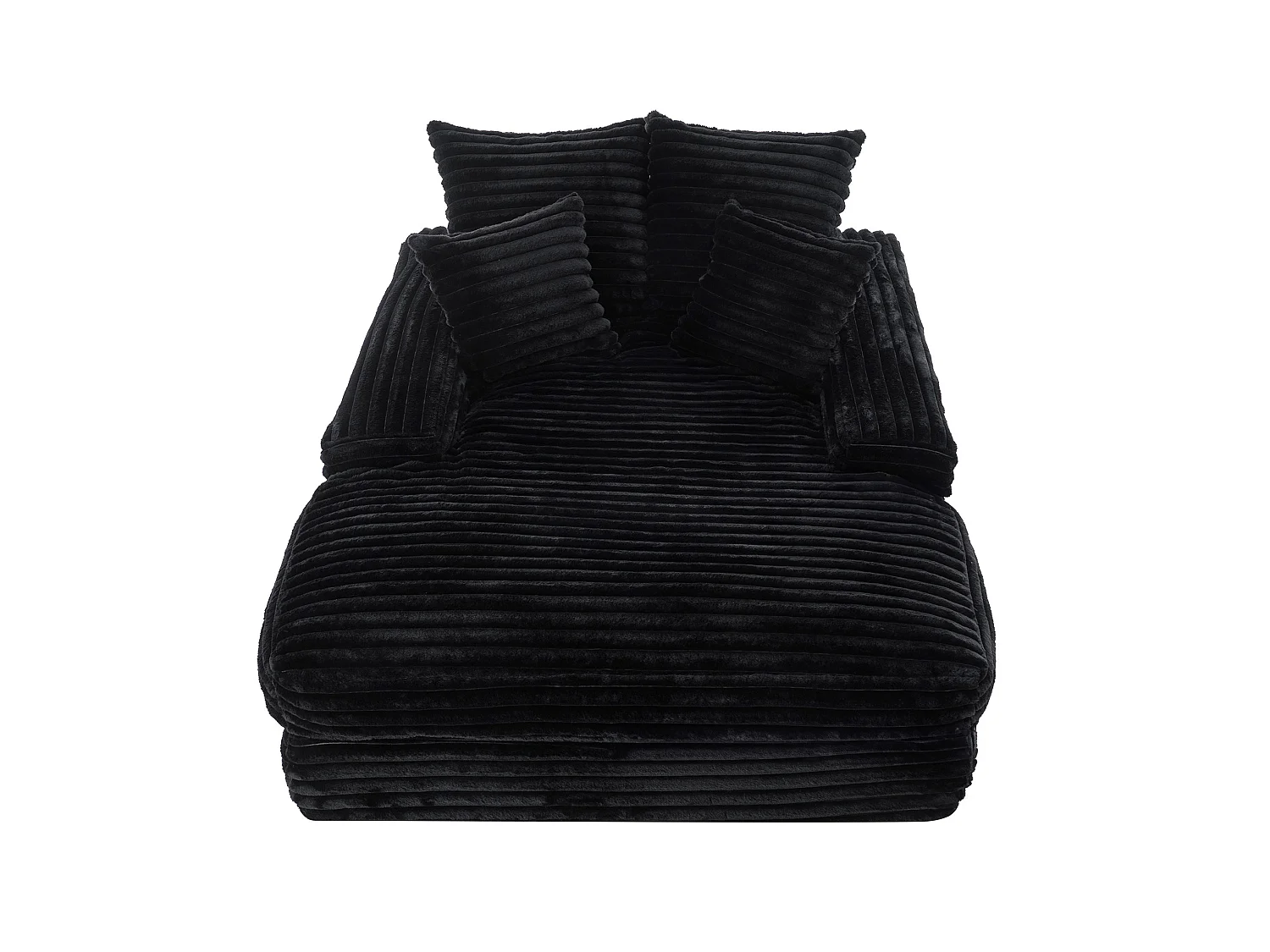 Chaise longue in velluto a coste nero, 135 x 165 cm, con 4 cuscini, non richiede montaggio