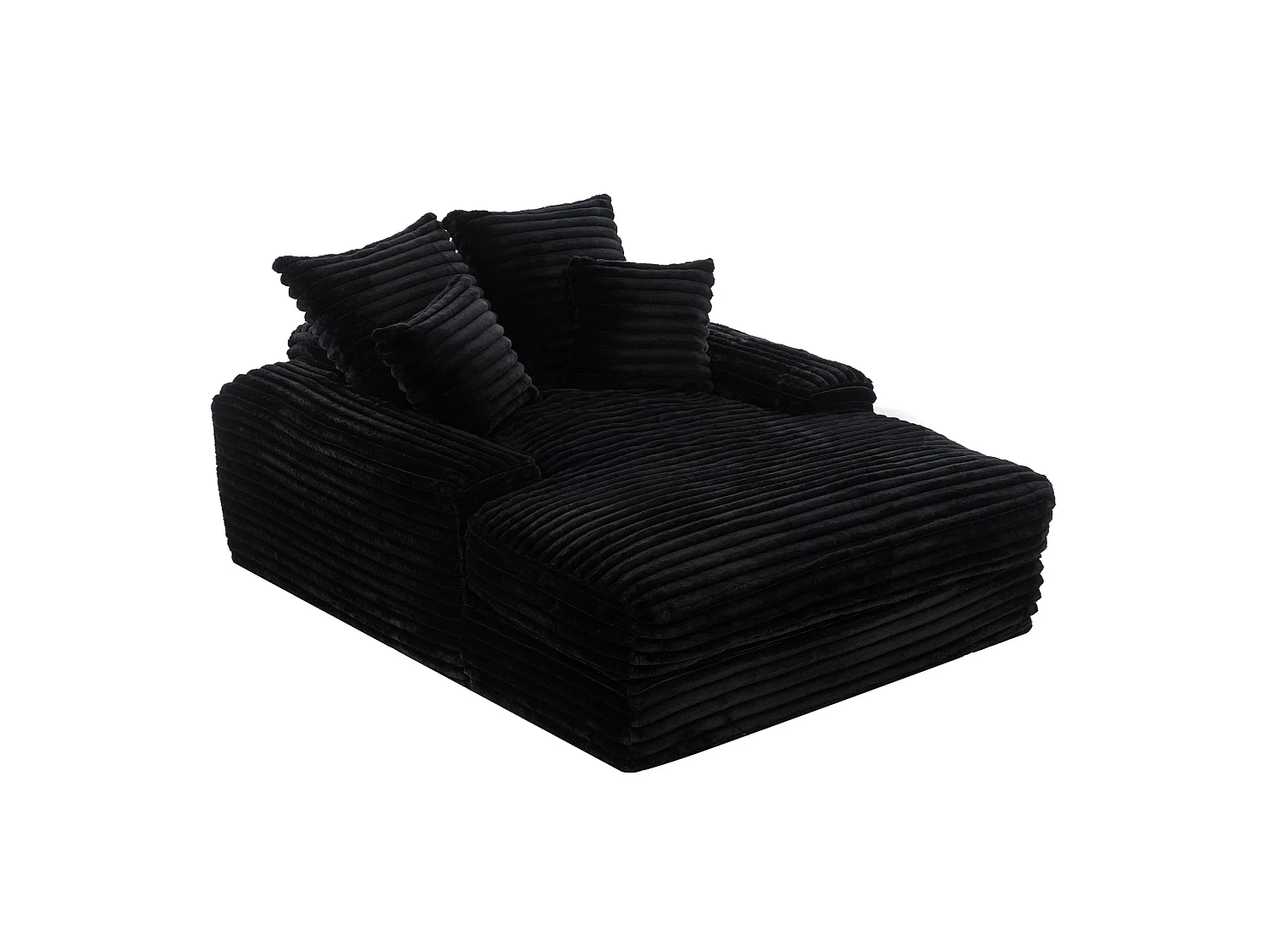 Chaise longue in velluto a coste nero, 135 x 165 cm, con 4 cuscini, non richiede montaggio