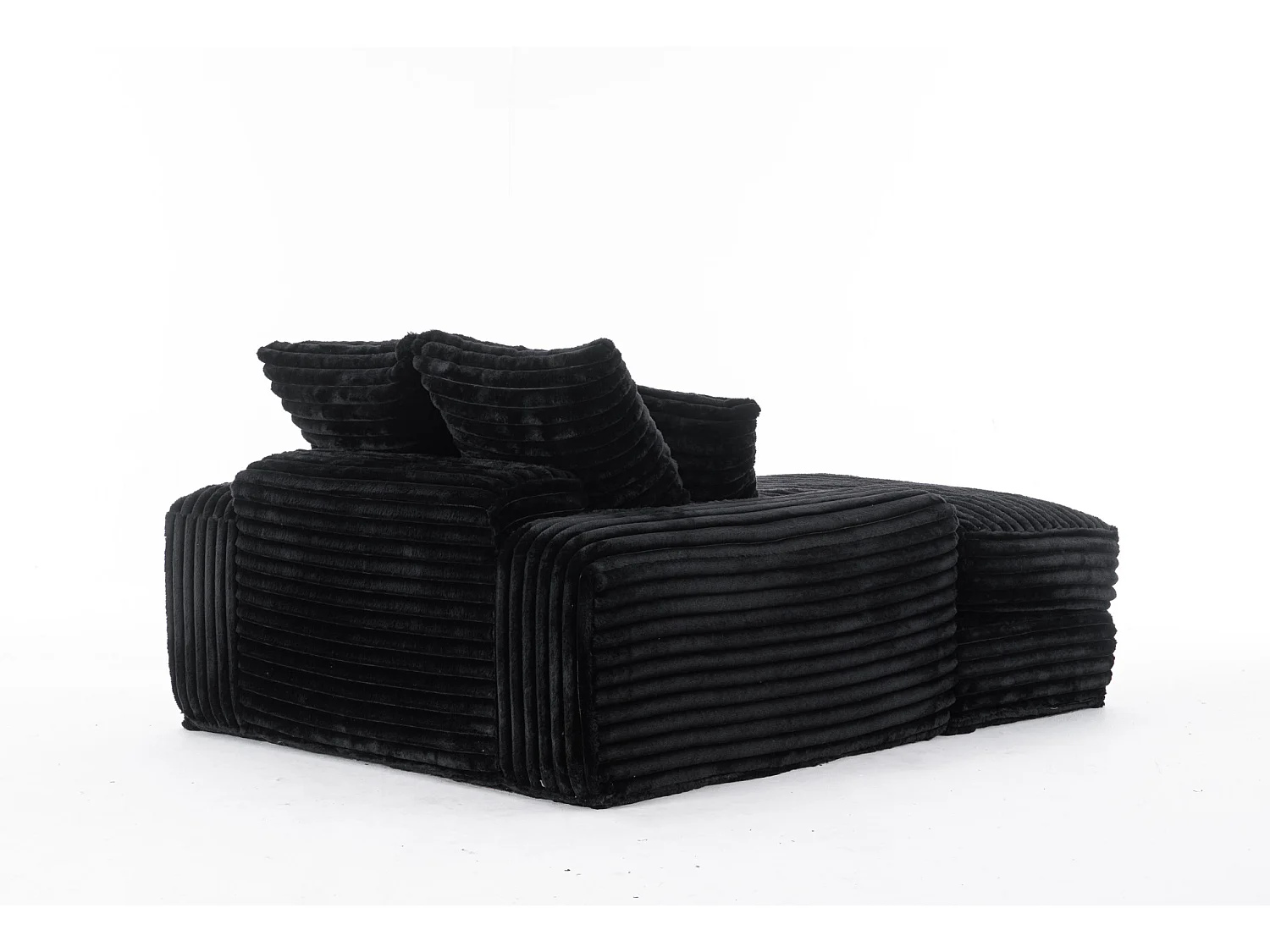 Chaise longue in velluto a coste nero, 135 x 165 cm, con 4 cuscini, non richiede montaggio