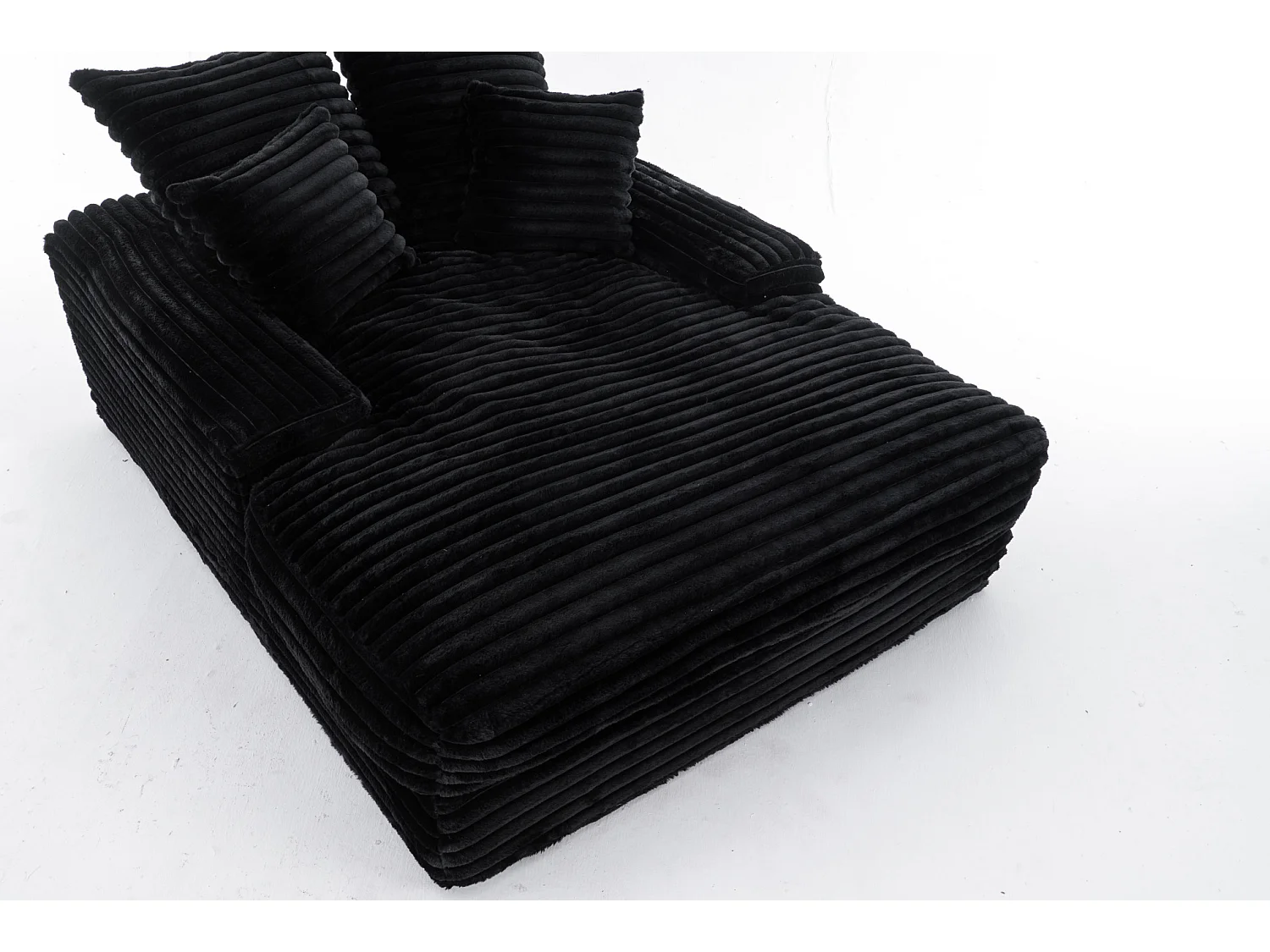 Chaise longue in velluto a coste nero, 135 x 165 cm, con 4 cuscini, non richiede montaggio