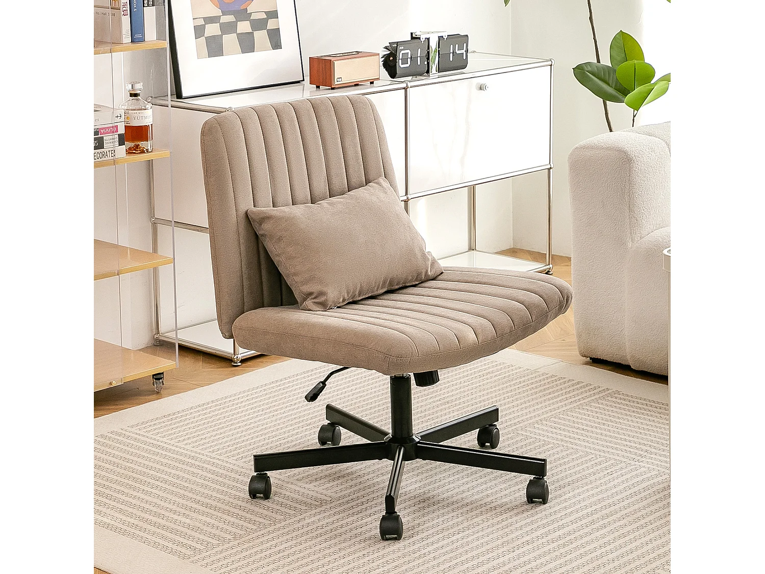 Fauteuil de bureau pivotante réglable avec roulettes silencieuses - Tissu kaki