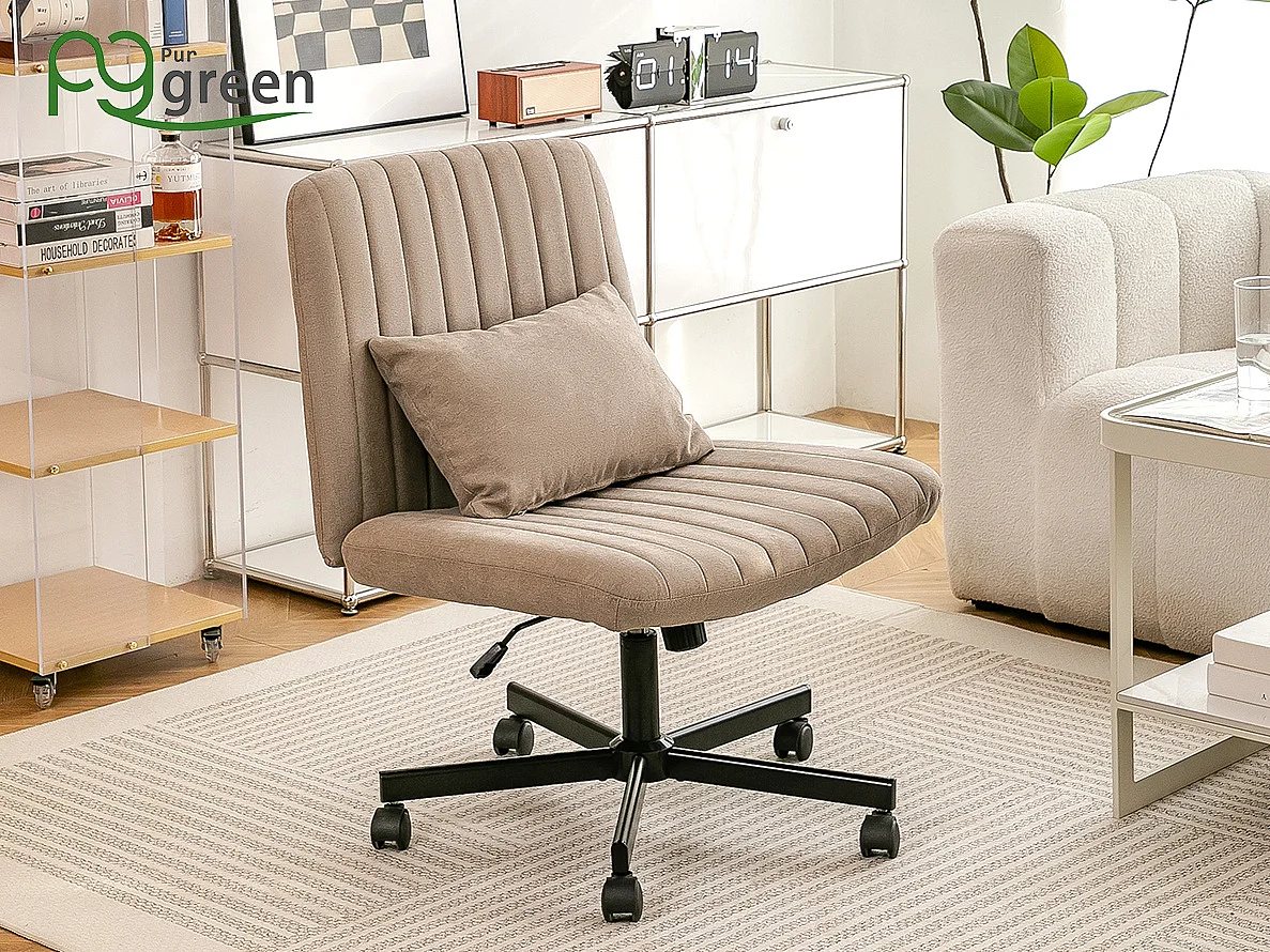 Fauteuil de bureau pivotante réglable avec roulettes silencieuses - Tissu kaki