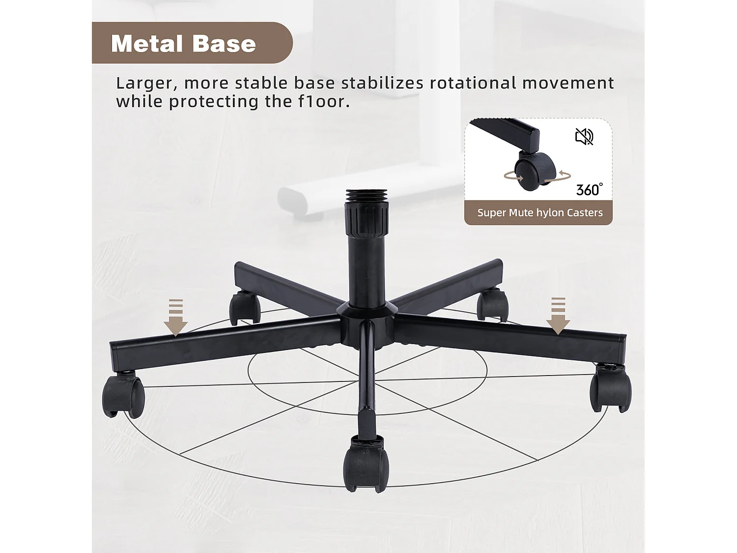 Fauteuil de bureau pivotante réglable avec roulettes silencieuses - Tissu kaki