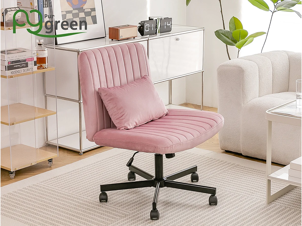 Fauteuil de bureau pivotante réglable avec roulettes silencieuses - Tissu rose