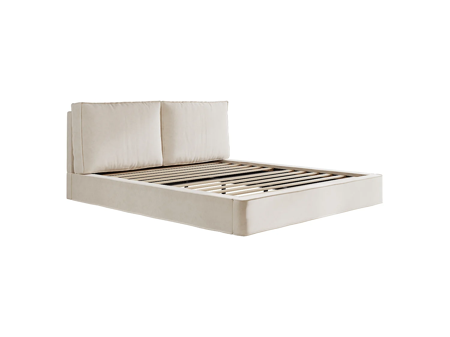 Lit double 180x200 cm avec sommier à lattes et tête de lit rembourrée, tissu chenille, beige