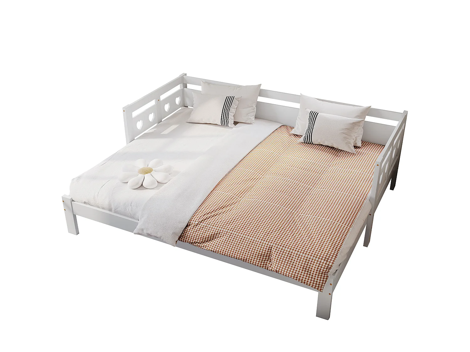 Lit banquette en bois 90x190 cm, lit gigogne extensible avec 2e couchage, lit de jour, sommier à lattes, pin massif, blanc