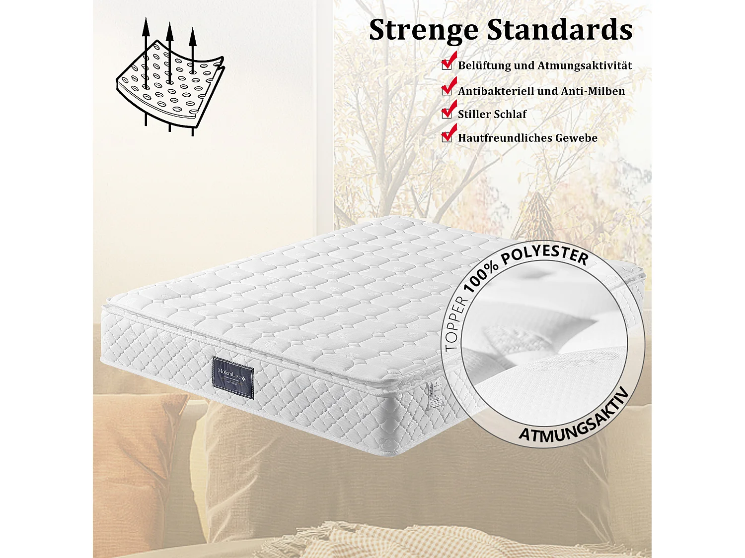 Matelas 160 x 200 cm ressorts ensachés 7 zones mousse froide H3 25 cm certifié Oeko-Tex microfibre blanc