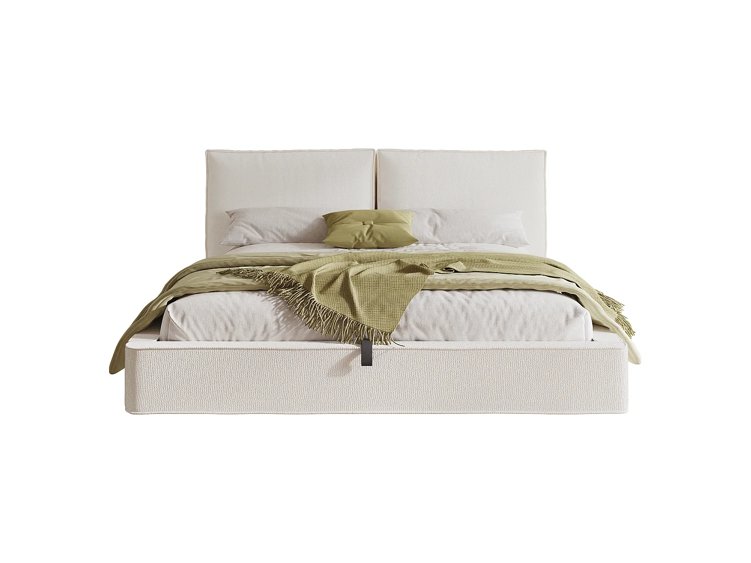 Lit coffre rembourrée 180x200 cm avec tête de lit, rangement intégré, Boucle, beige